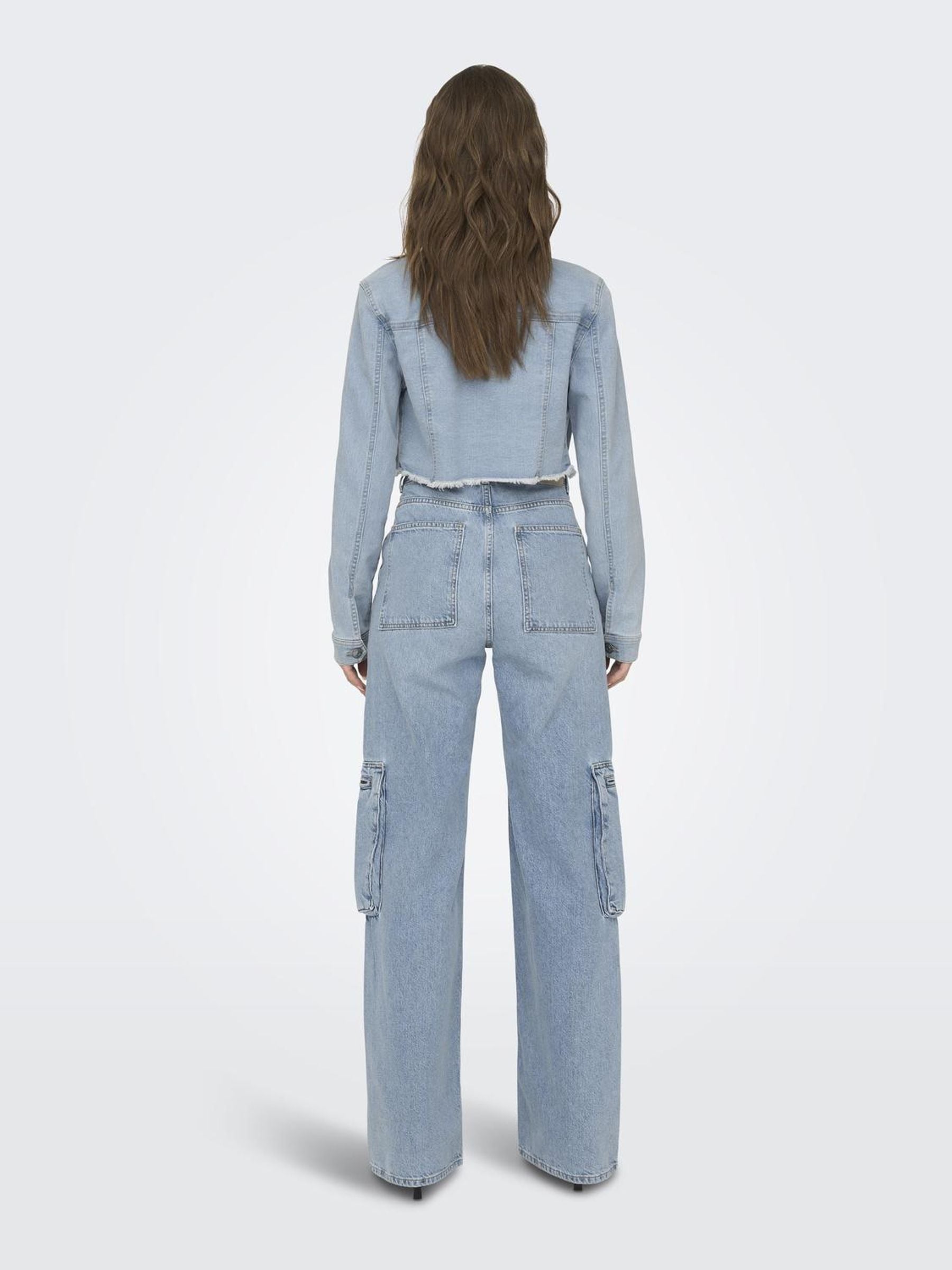 Bestseller Jeansjacke Damen Trendige Fly-Away Kragen Langarm Knopfleiste