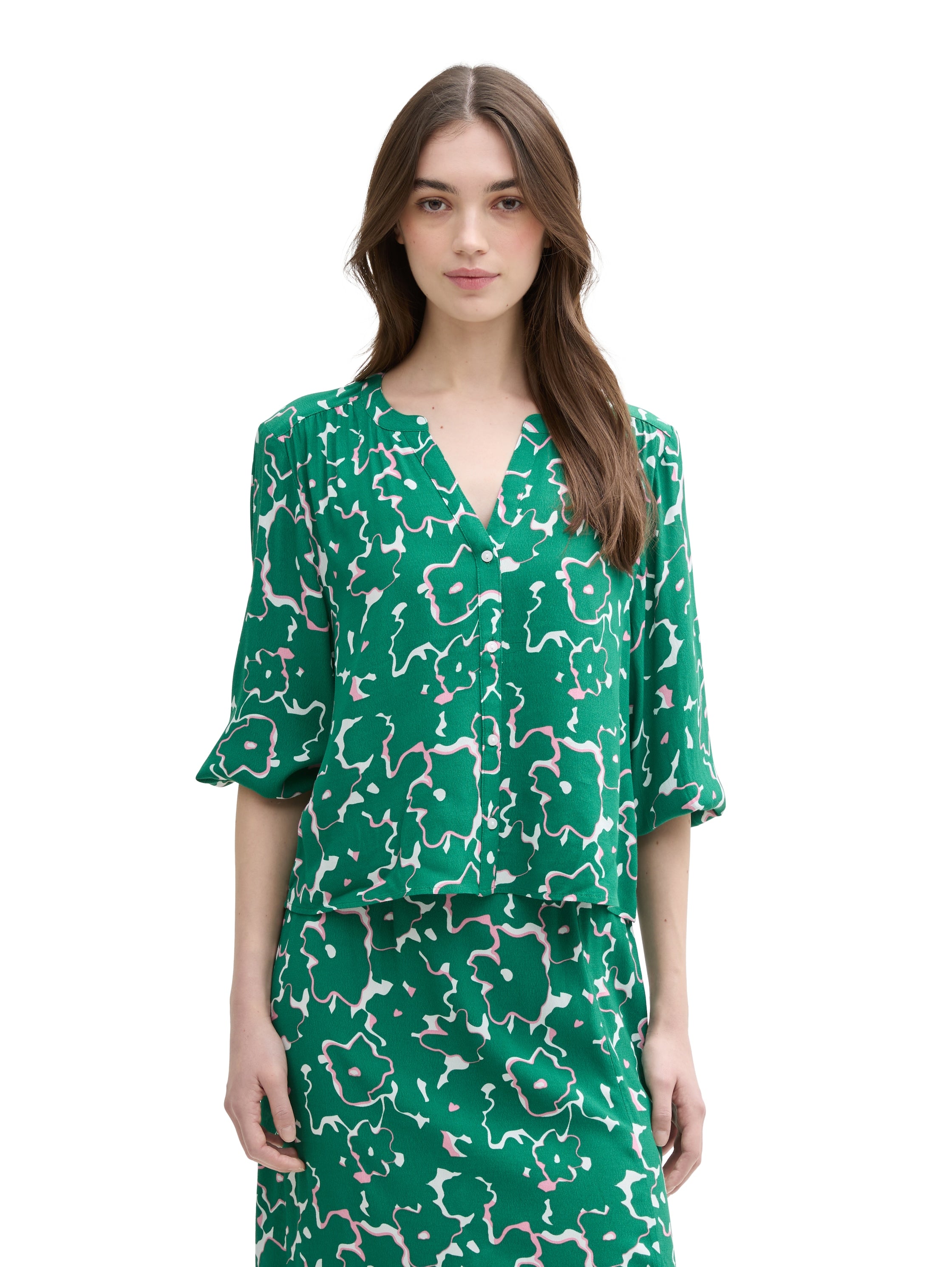 Tom Tailor Denim Bluse Damen Leichte Raffungen Ballonärmel Viskose