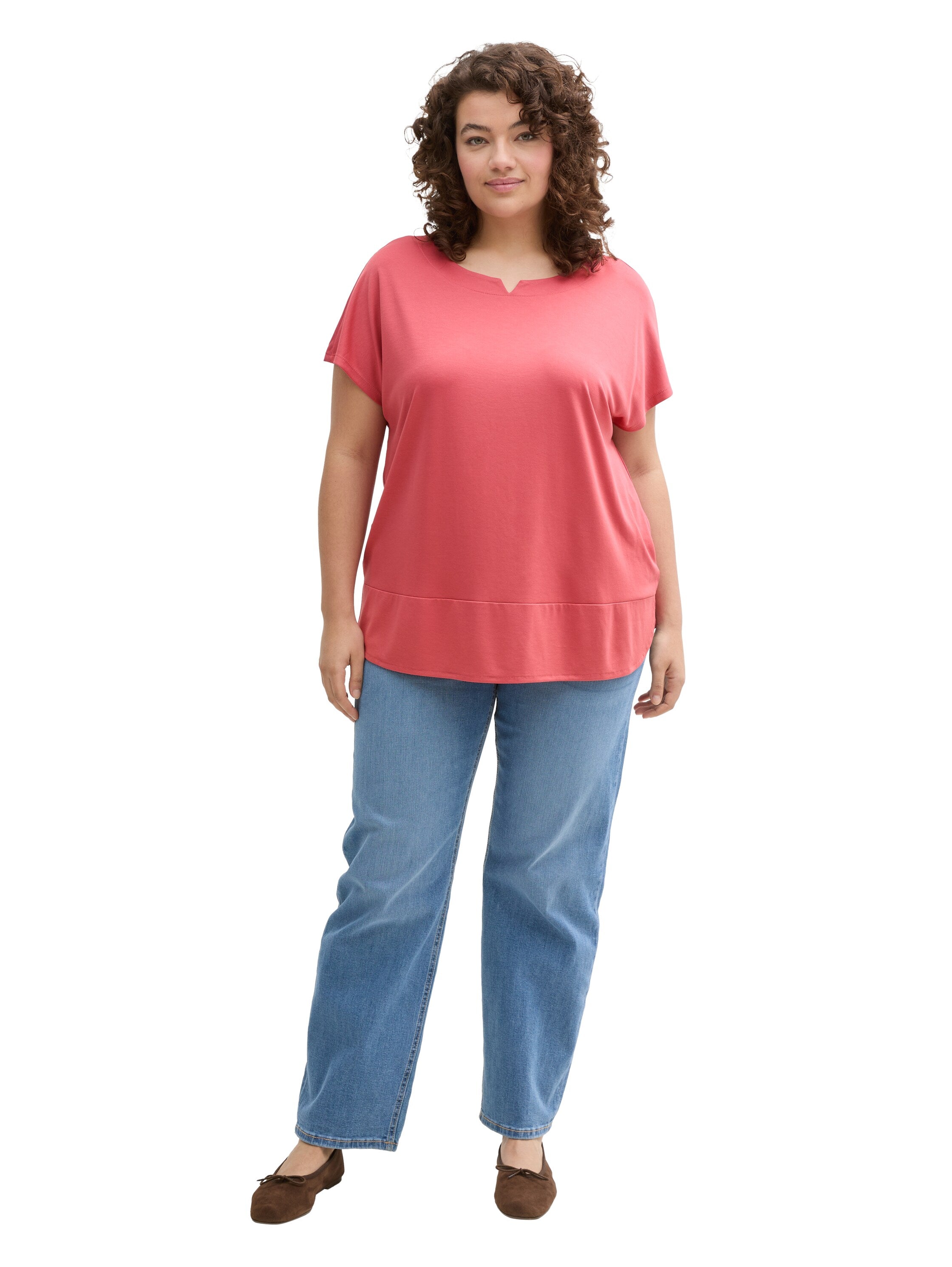 Tom Tailor Denim T-Shirt Damen Materia-Mix mit Schlitz