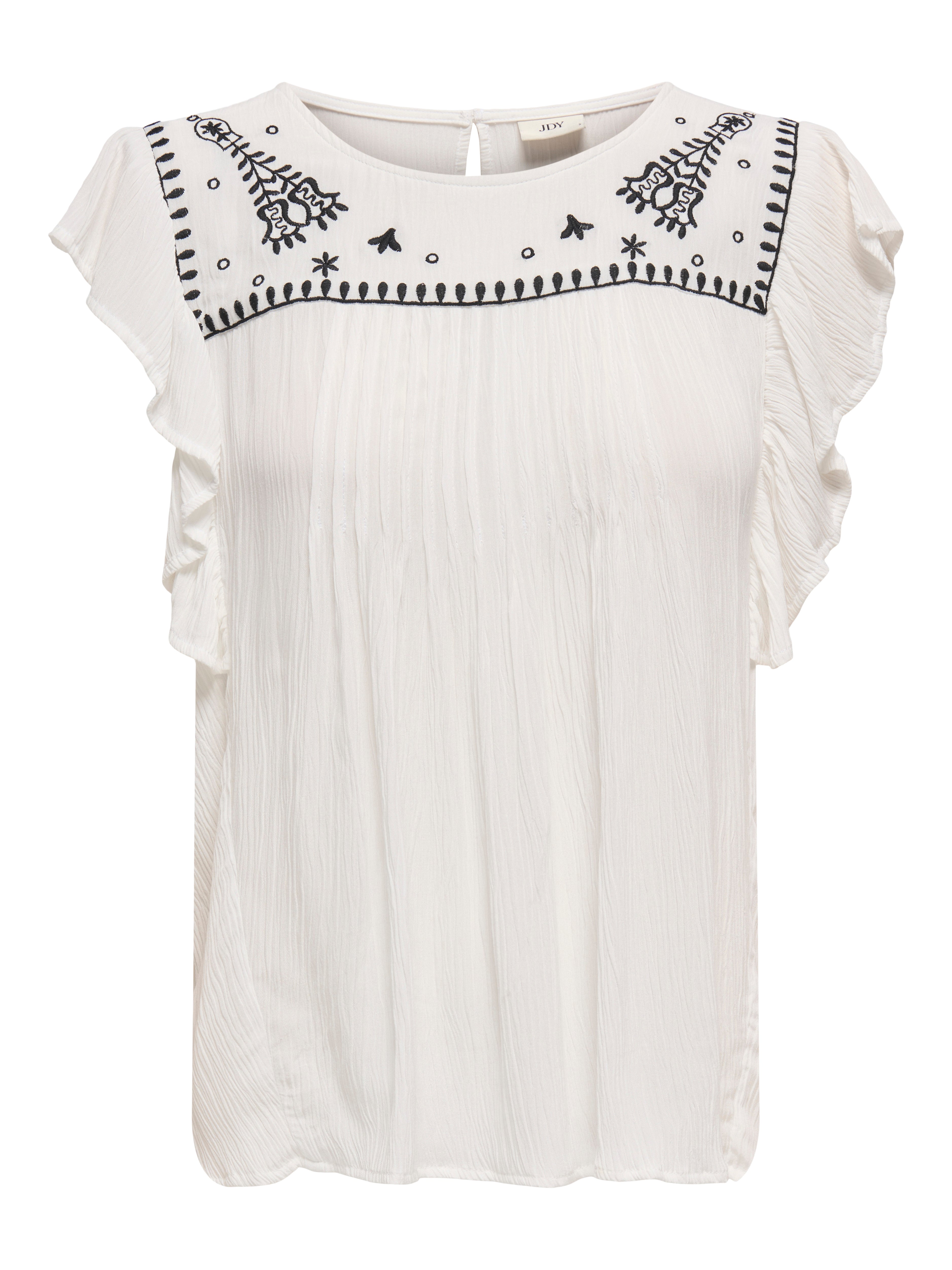 JDY Top Damen V-Ausschnitt Voluminöser Armschnitt Rüschen Knopfleiste