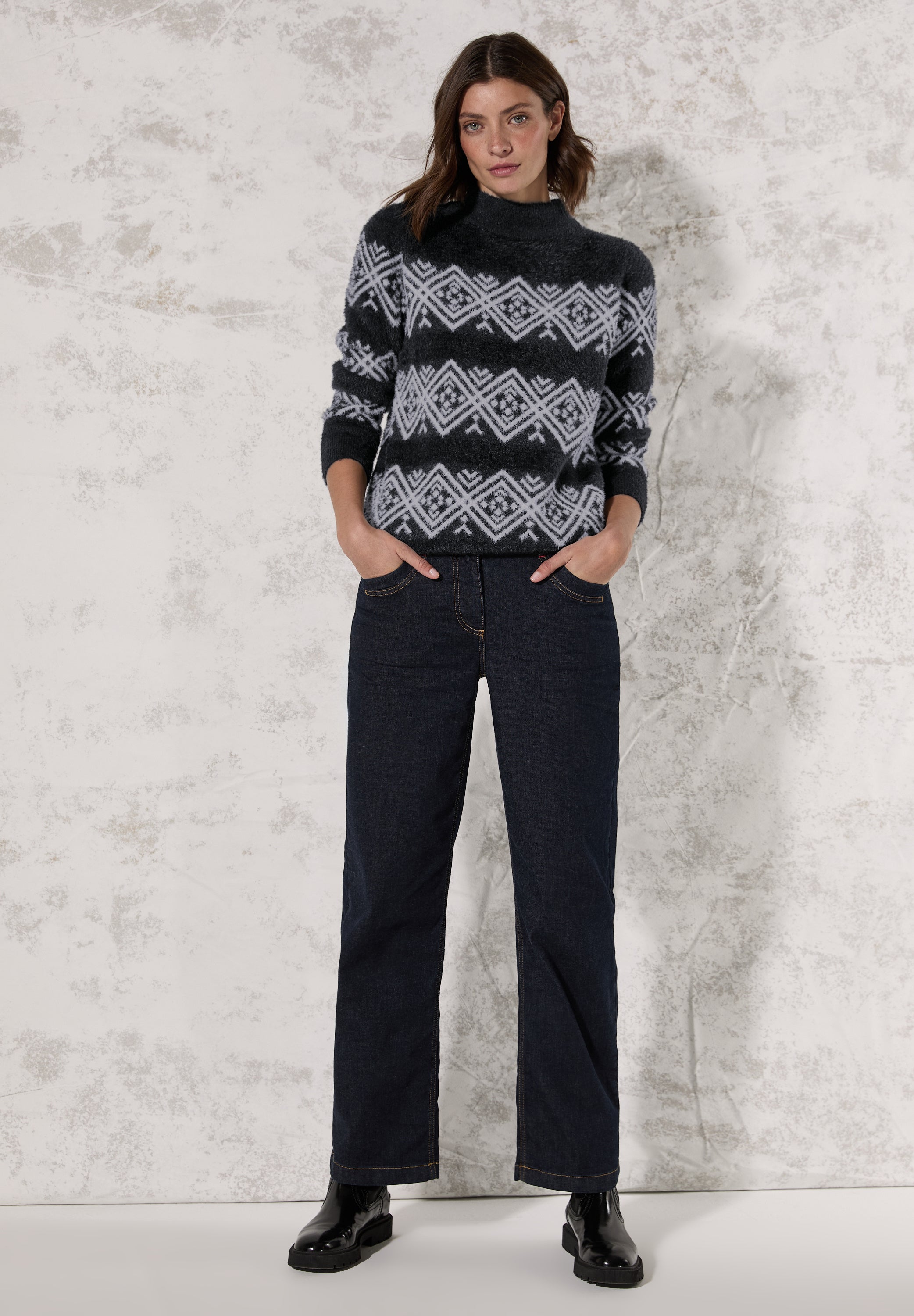 CECIL Federgarn-Pullover Damen deep charcoal grey