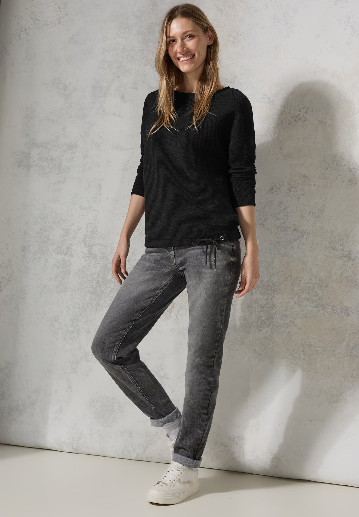 CECIL Glitzerndes Ottoman Damen Shirt in Schwarz Silber