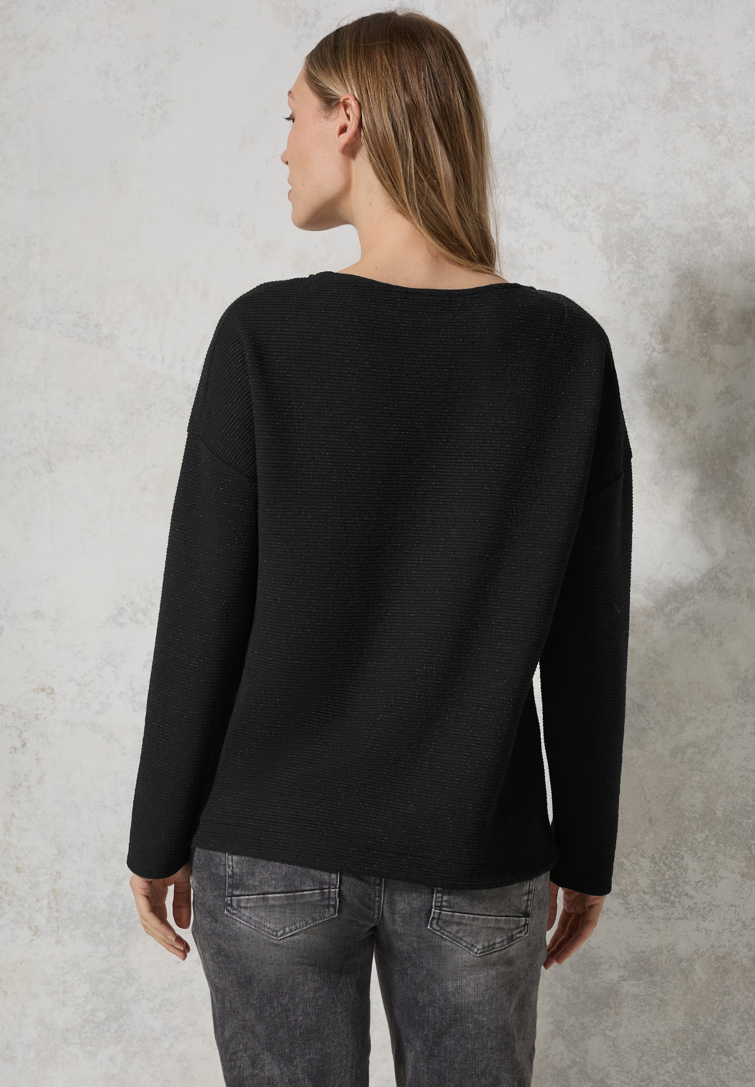 CECIL Glitzerndes Ottoman Damen Shirt in Schwarz Silber