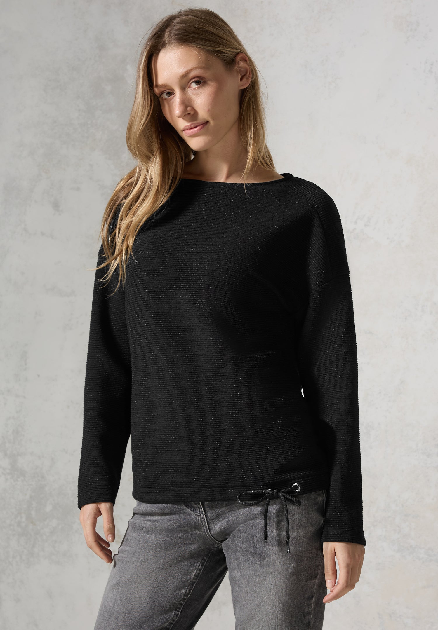 CECIL Glitzerndes Ottoman Damen Shirt in Schwarz Silber
