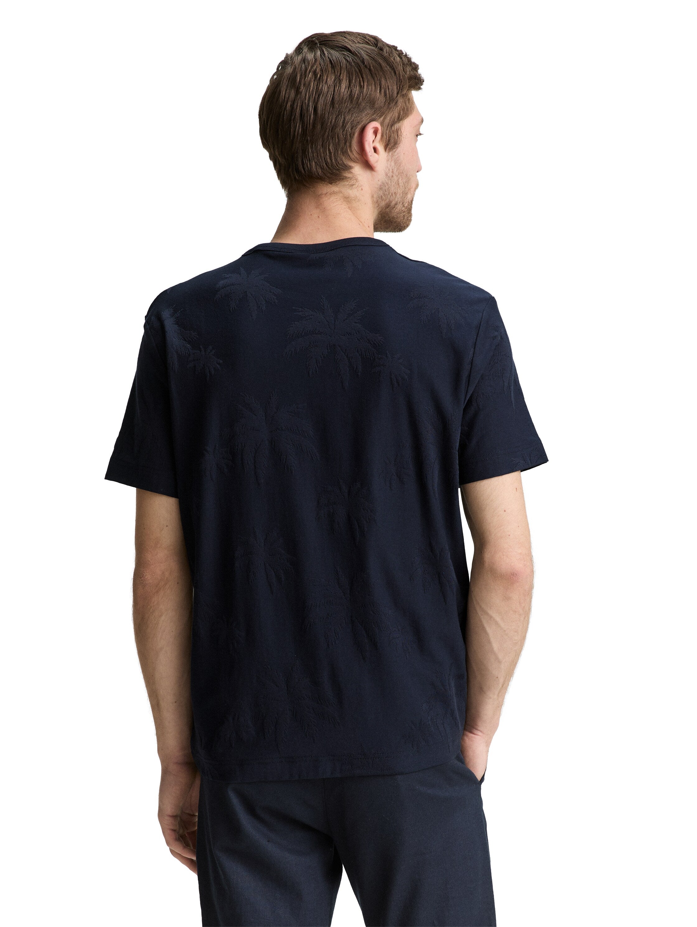Tom Tailor Denim T-Shirt für Herren mit Palmen-Jacquard-Muster
