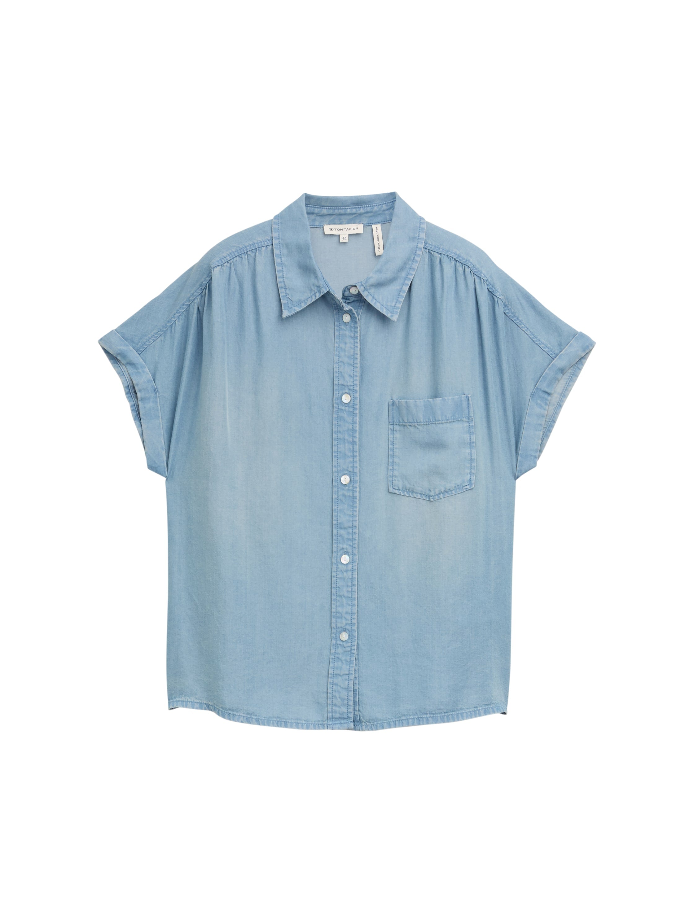 Tom Tailor Denim Bluse aus Jeansstoff mit Brusttasche und seitlichen Schlitzen für Frauen