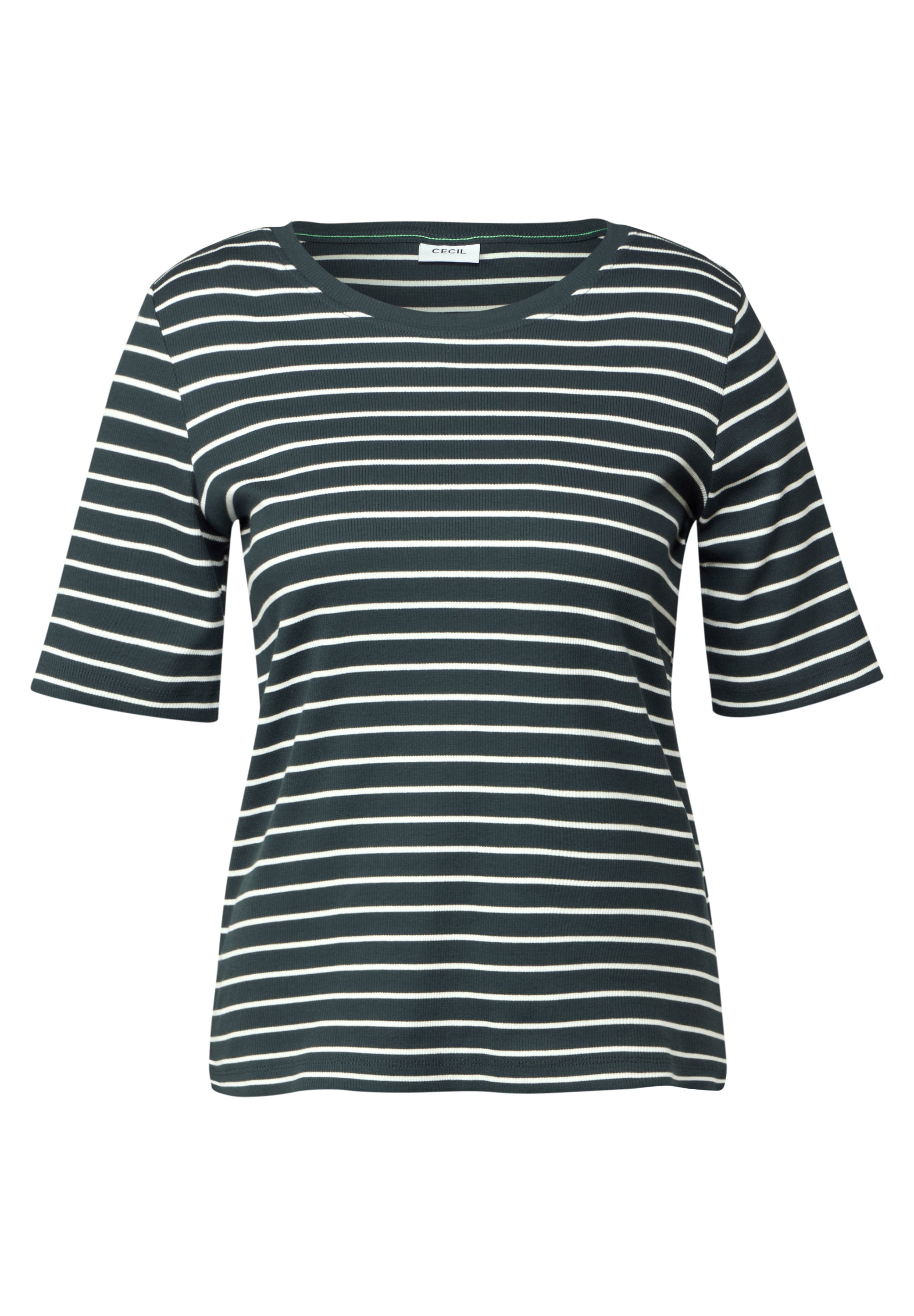 CECIL Damen T-Shirt Kurzarm Baumwollmix Rippstruktur
