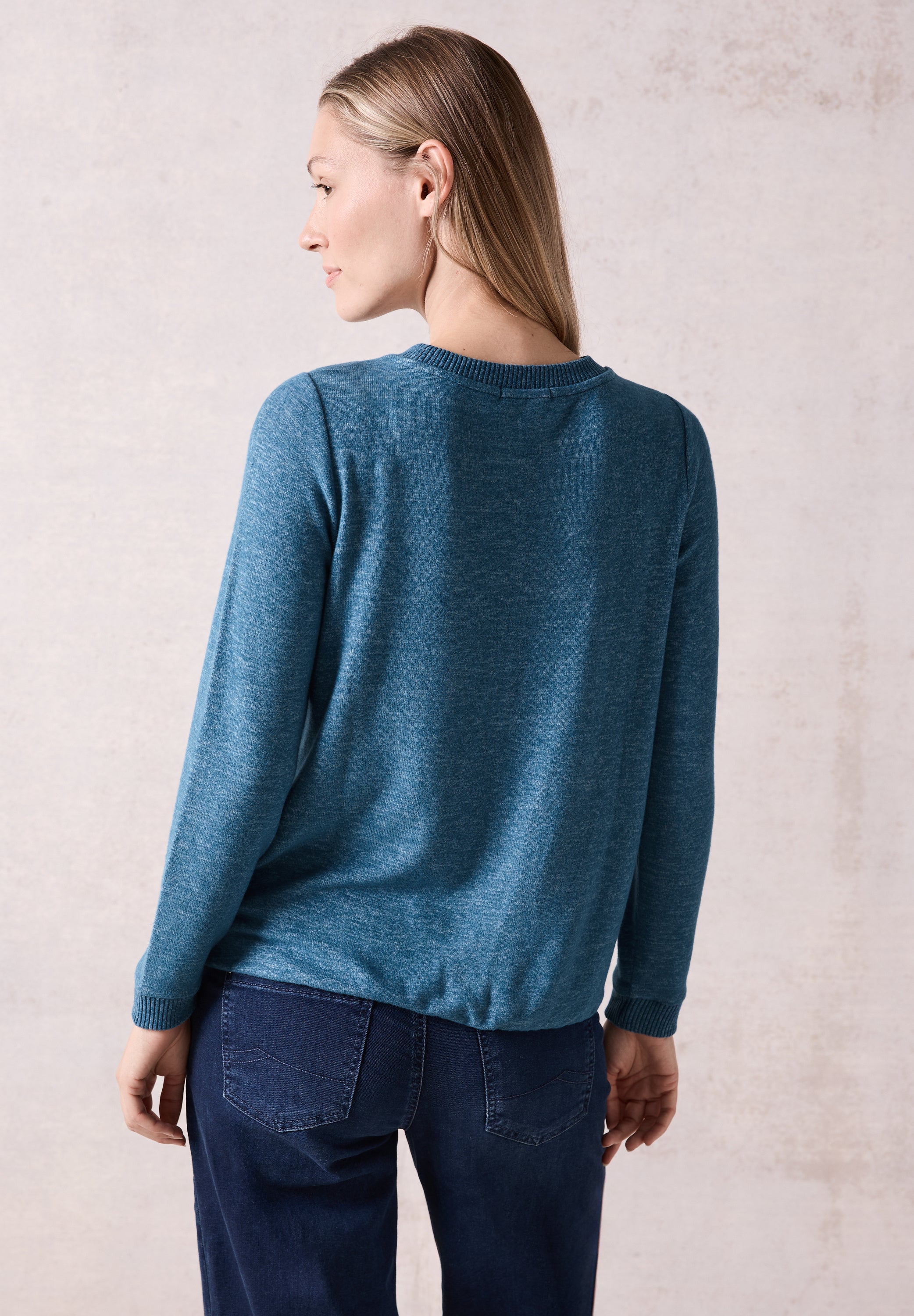 CECIL Langarmshirt Damen Melange Rundhalsausschnitt Elastischer Saum <br>