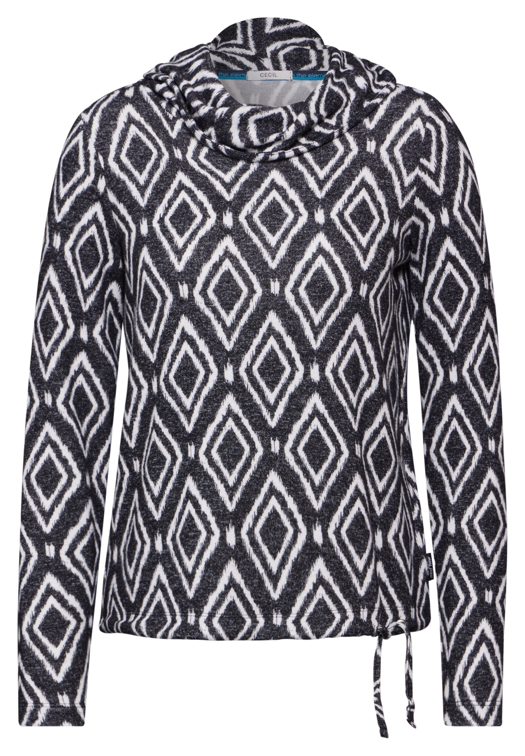 CECIL Damen Langarmshirt mit grafischem Muster in charcoal grey melange