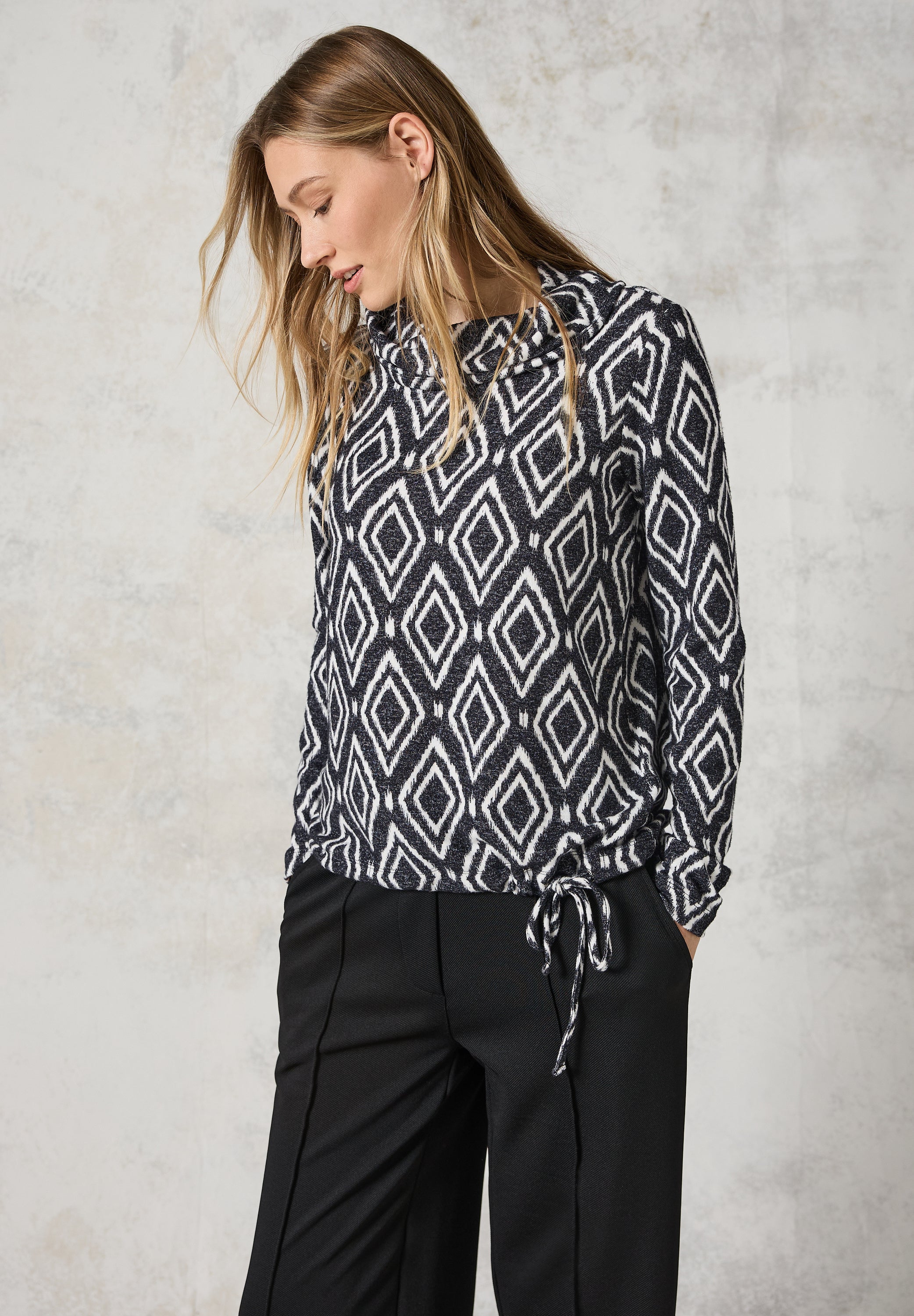 CECIL Damen Langarmshirt mit grafischem Muster in charcoal grey melange