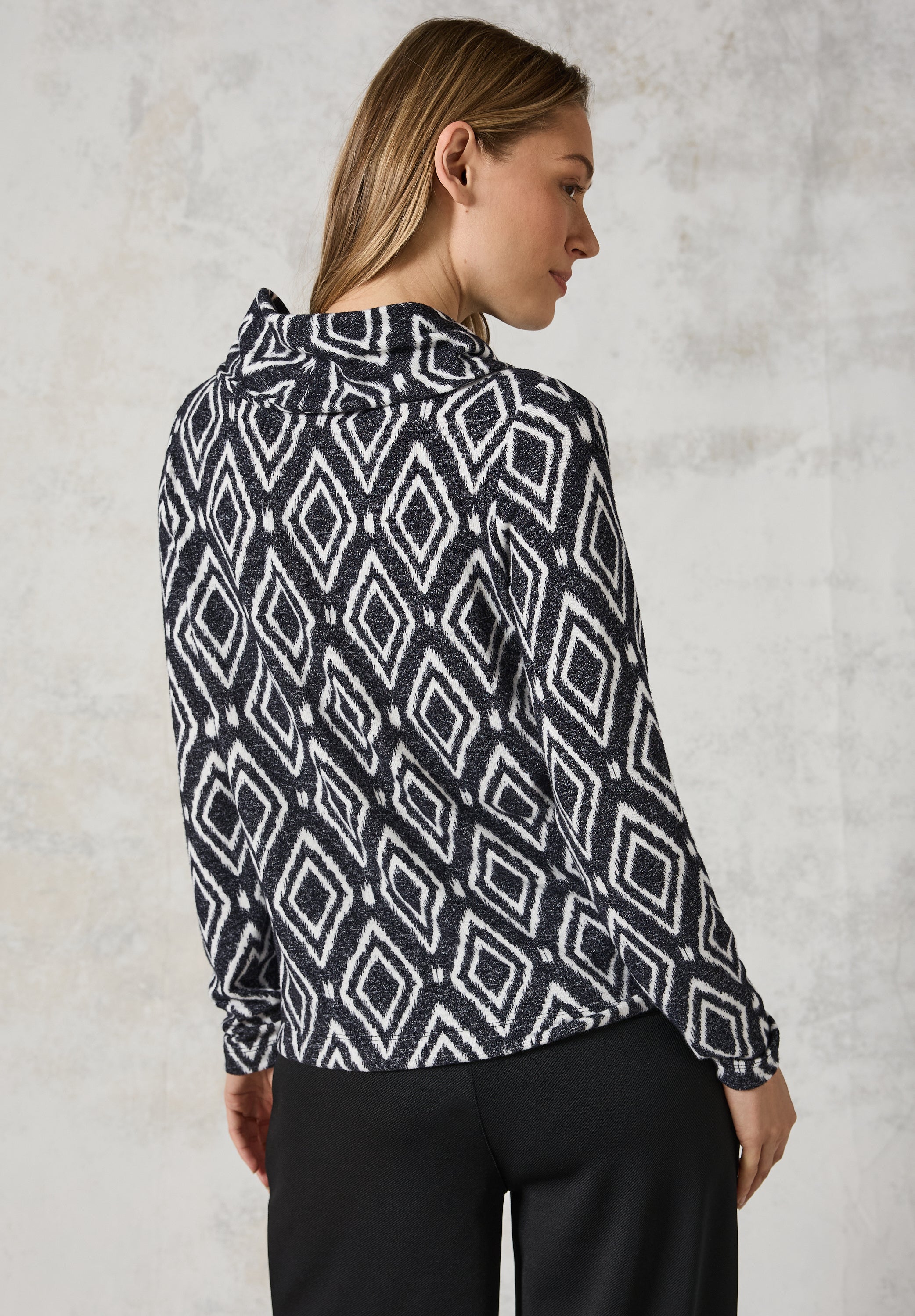 CECIL Damen Langarmshirt mit grafischem Muster in charcoal grey melange