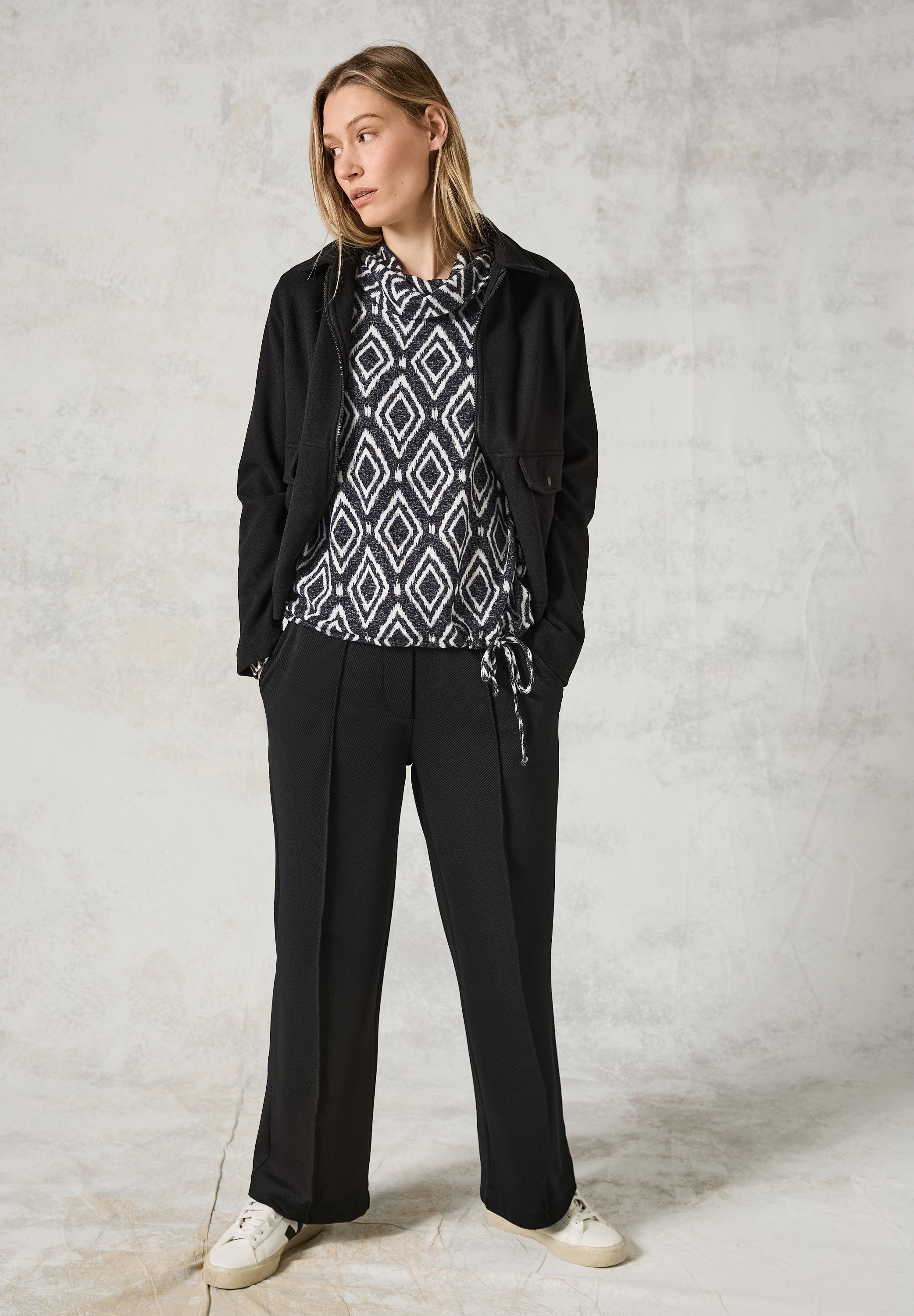 CECIL Damen Langarmshirt mit grafischem Muster in charcoal grey melange