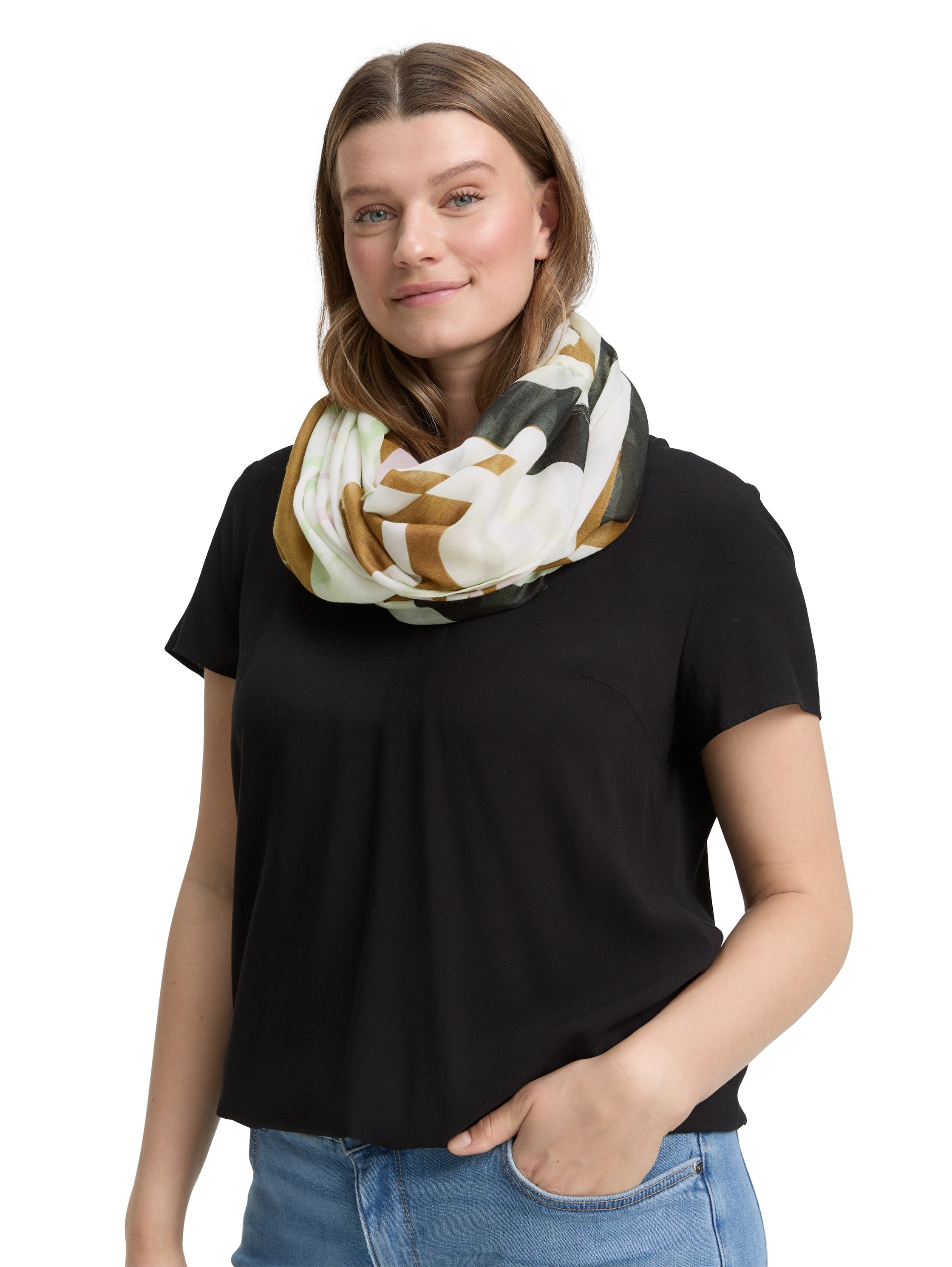 Tom Tailor Denim Schlauchschal für Damen mit Blättermuster