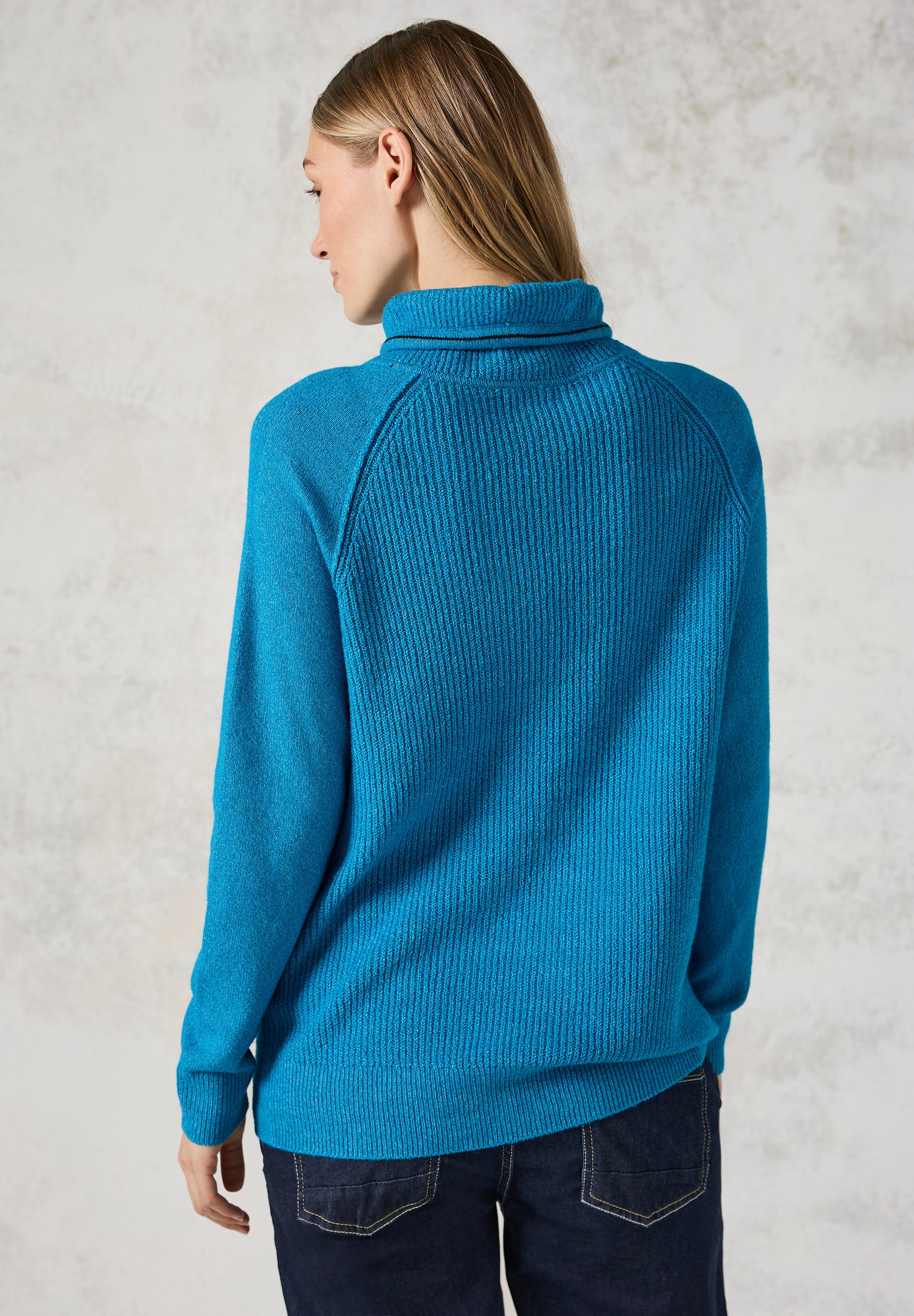 CECIL Strukturmix Raglan Pullover Damen Rollkragen Tunnelzug