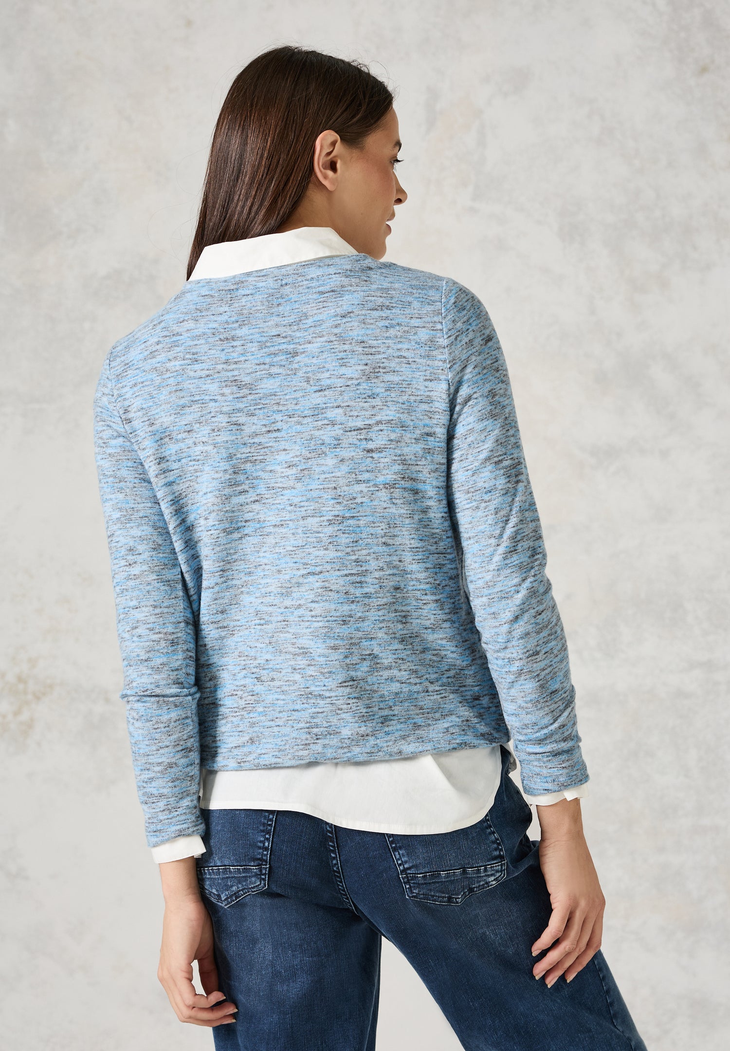 CECIL Langarm Damenshirt mit U-Boot-Ausschnitt und Melange-Look