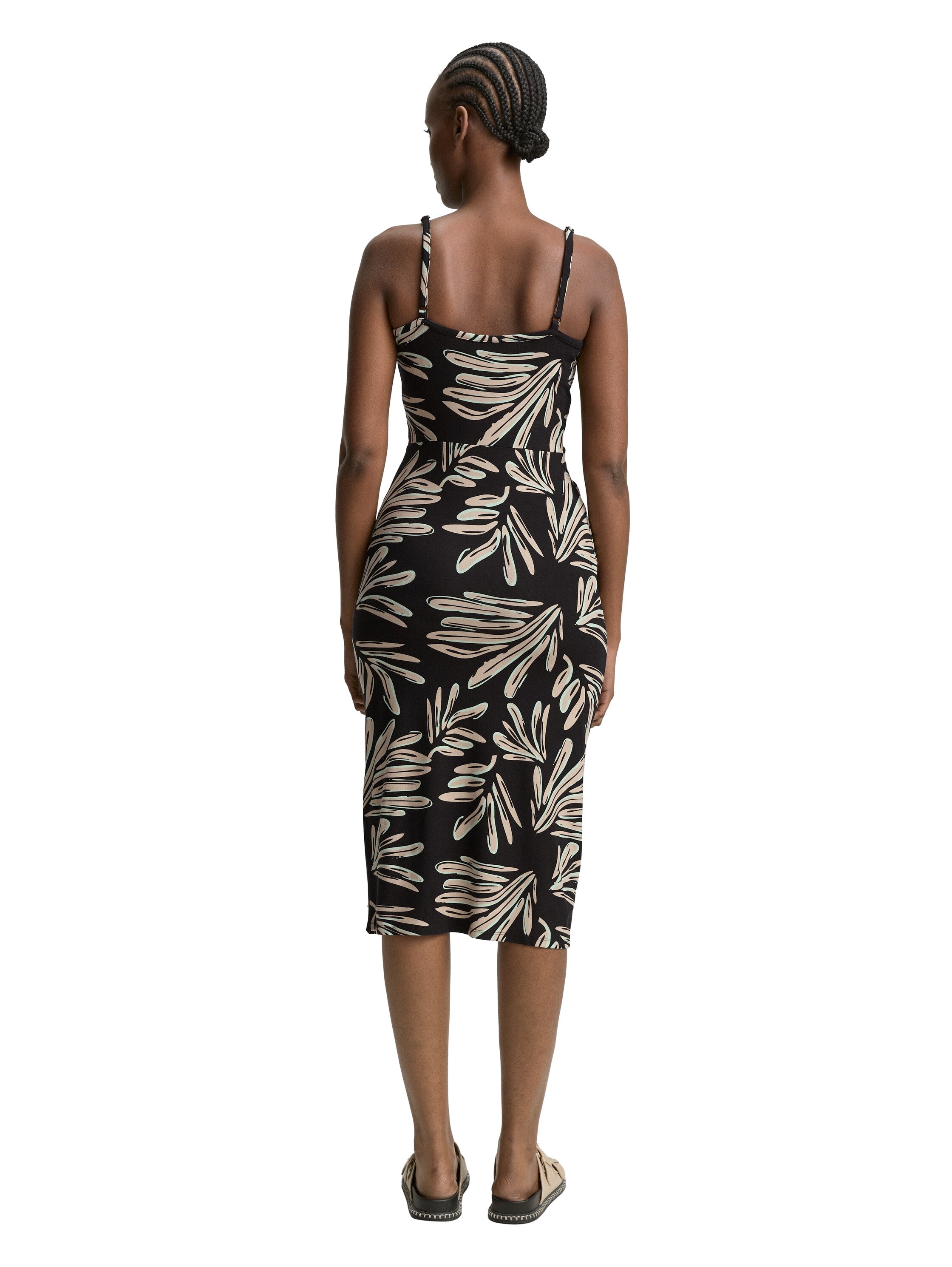 Tom Tailor Damen Midi-Kleid Knoten-Detail Viskose Elasthan