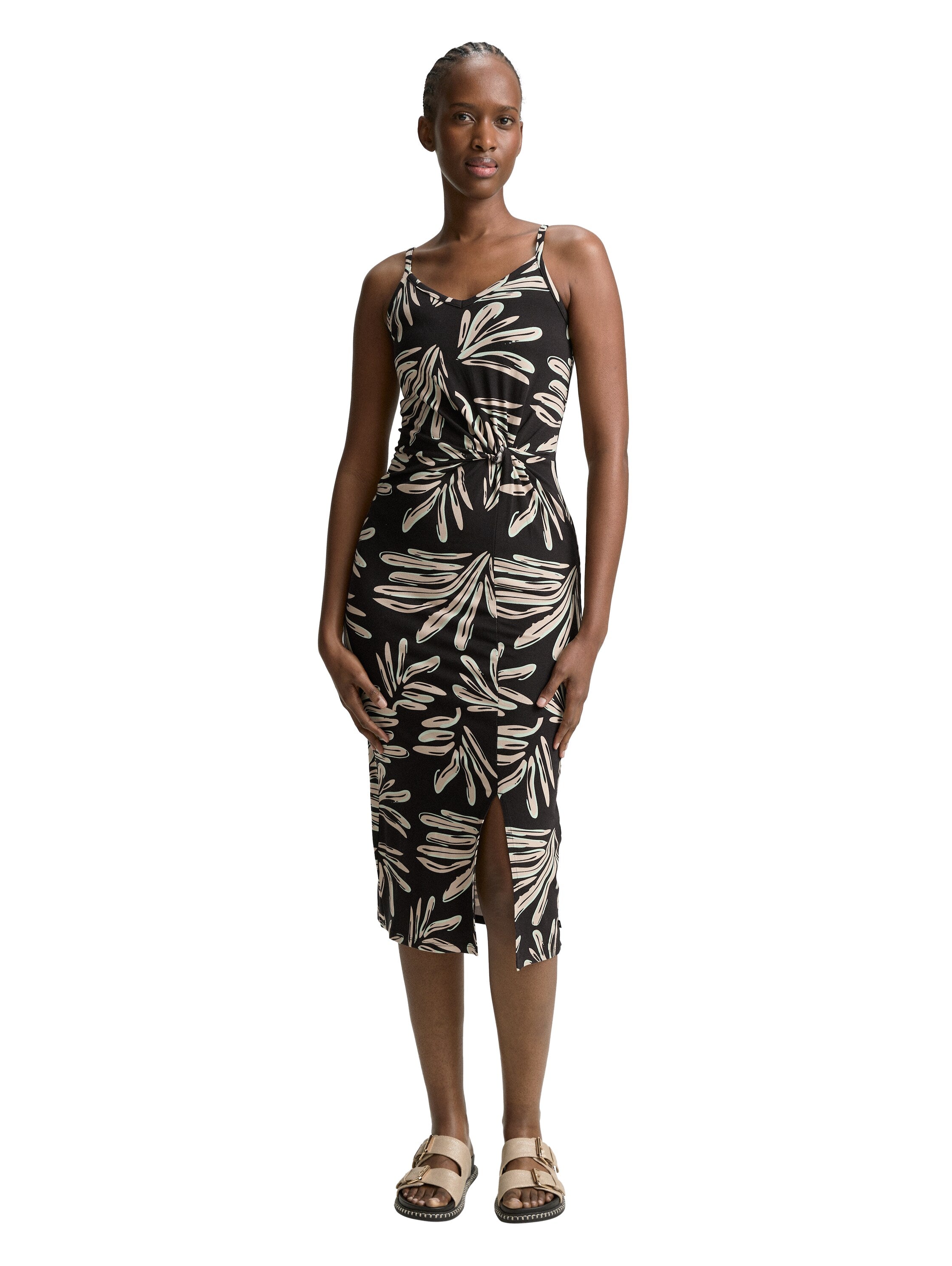 Tom Tailor Damen Midi-Kleid Knoten-Detail Viskose Elasthan
