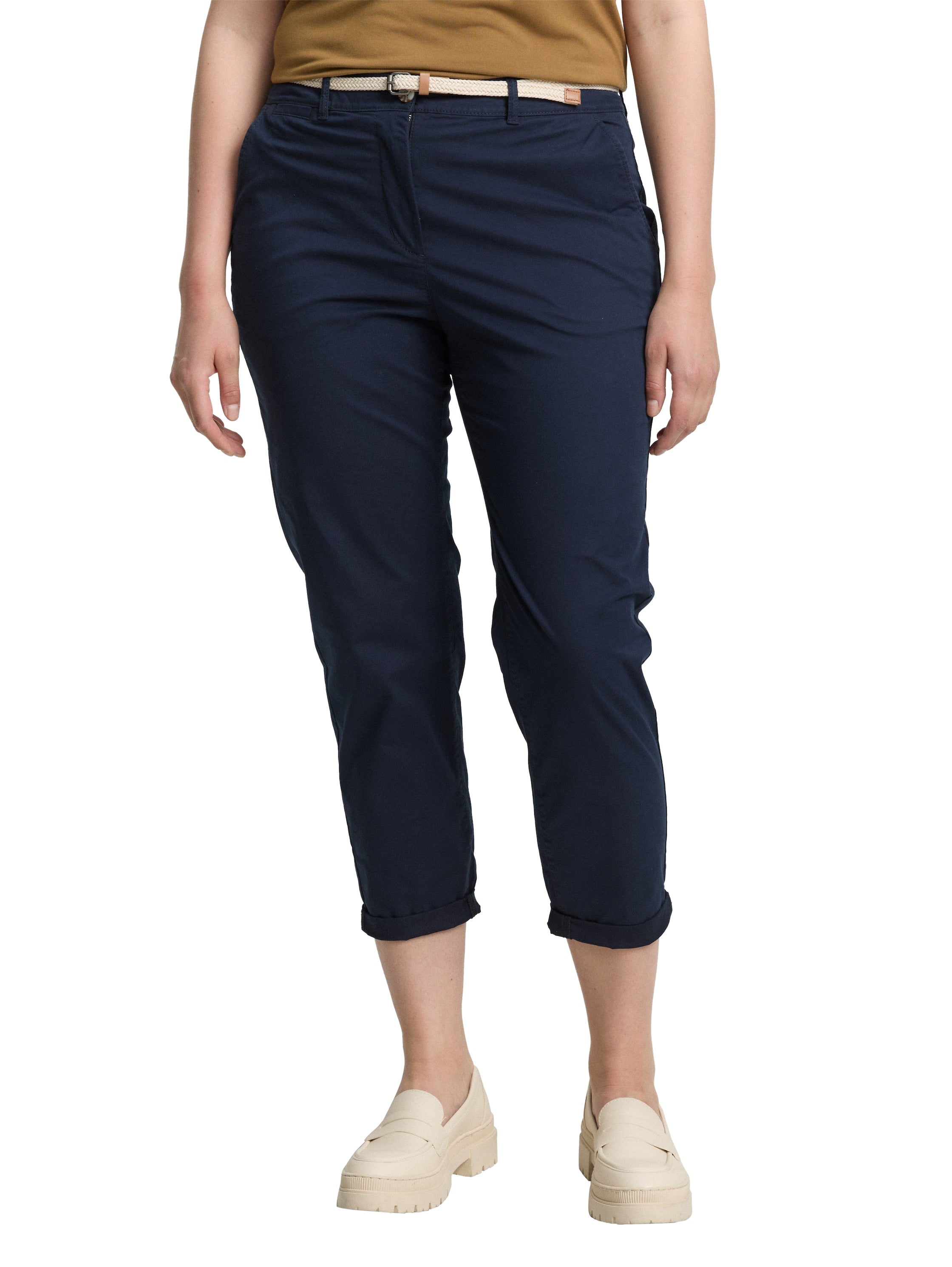Tom Tailor Denim Damen Chinohose mit Gürtel Stretch sky captain blue
