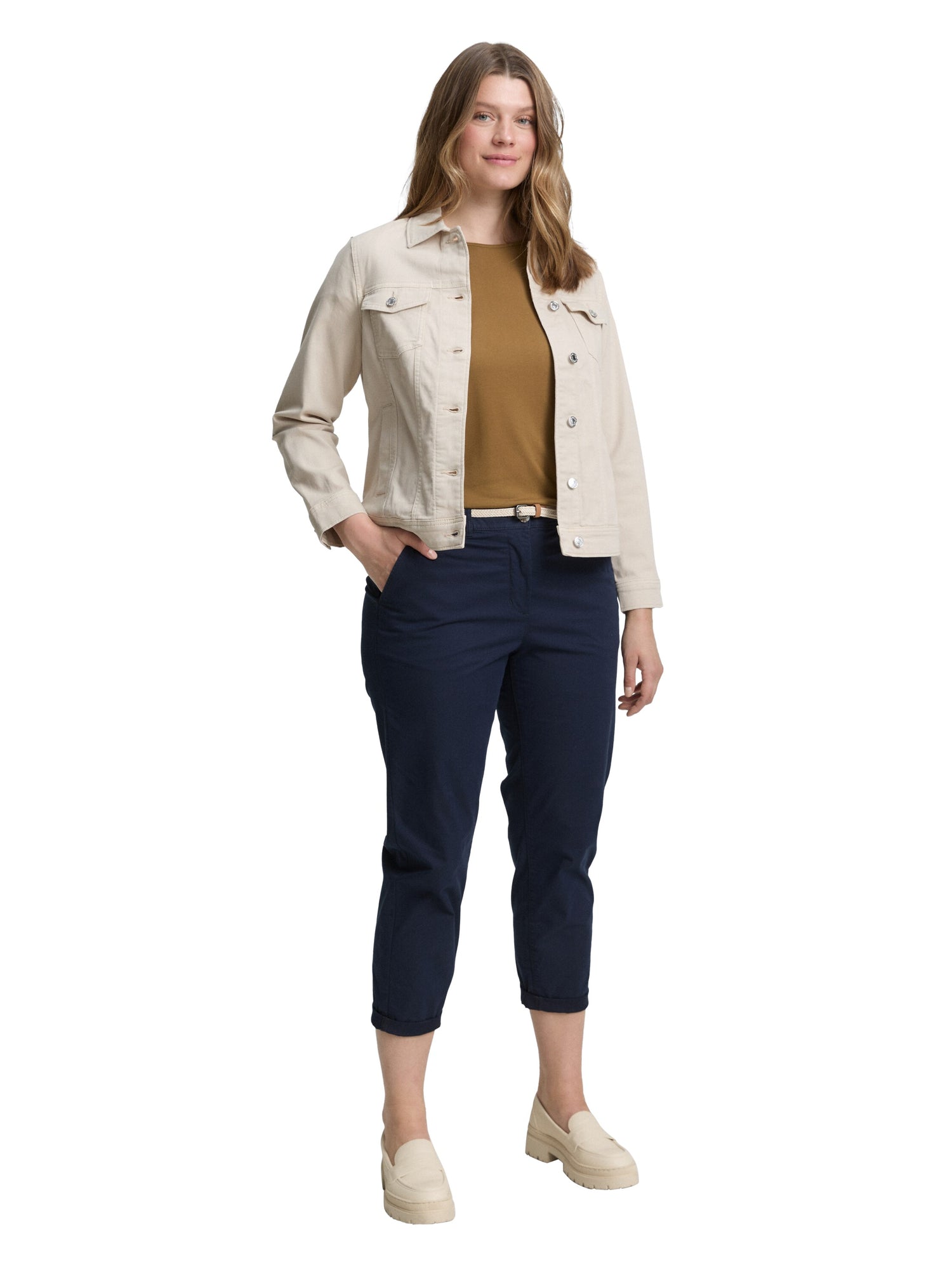 Tom Tailor Denim Damen Chinohose mit Gürtel Stretch sky captain blue