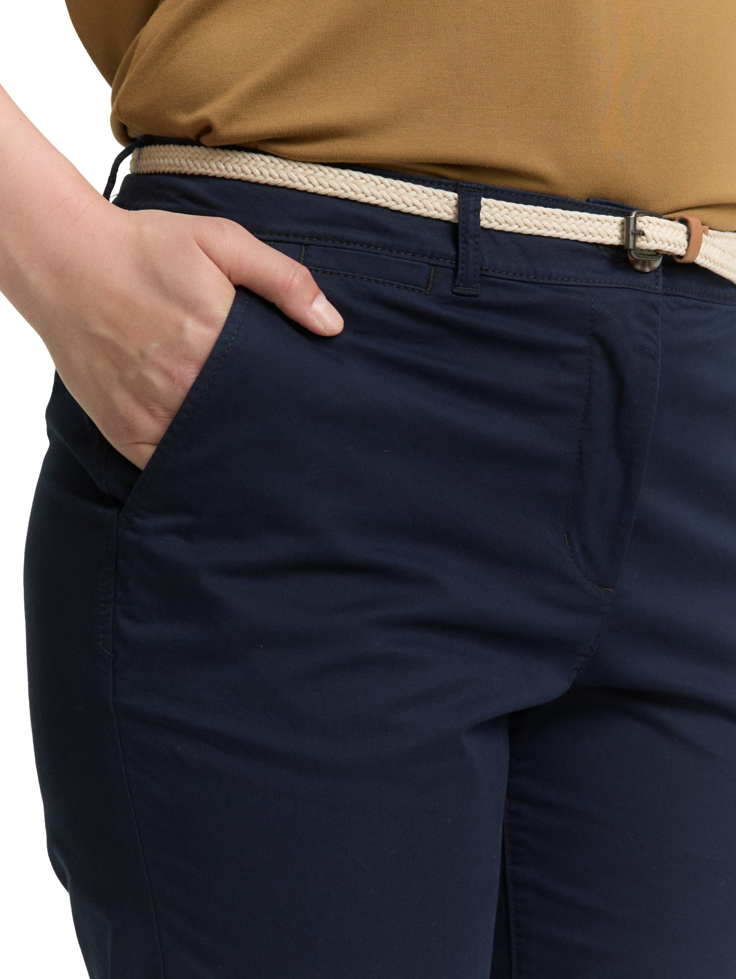 Tom Tailor Denim Damen Chinohose mit Gürtel Stretch sky captain blue