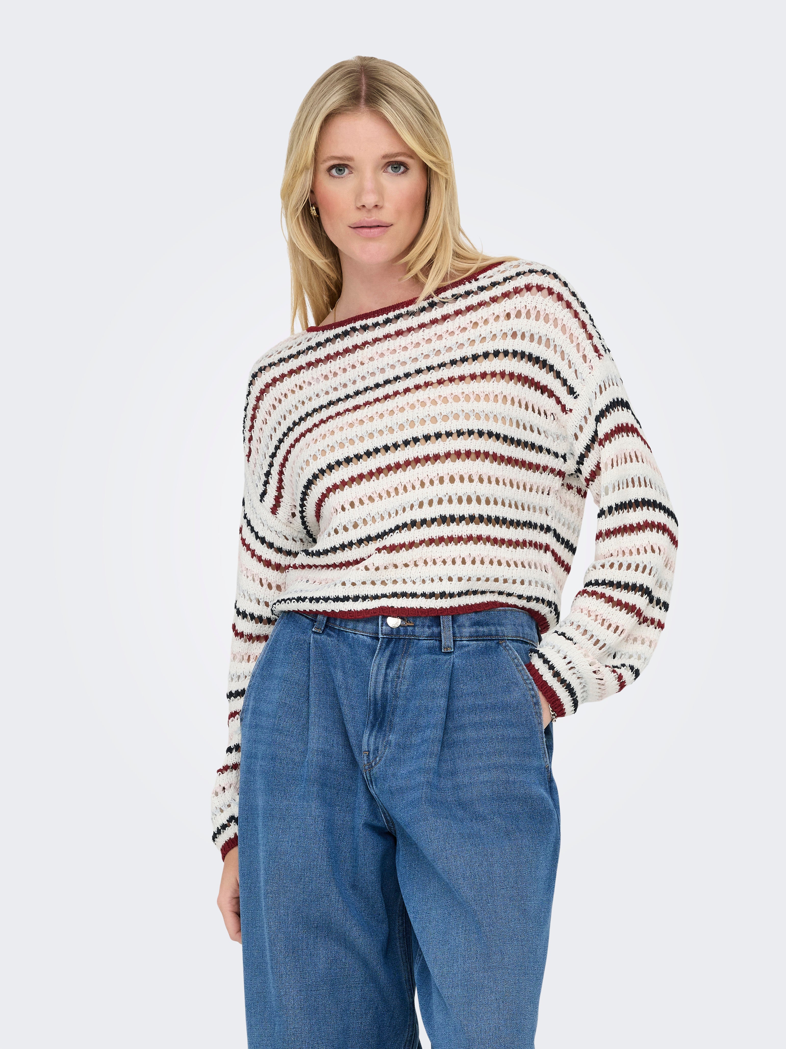 Bestseller Strickpullover Damen - Bequemer U-Boot Ausschnitt Langarm Pullover