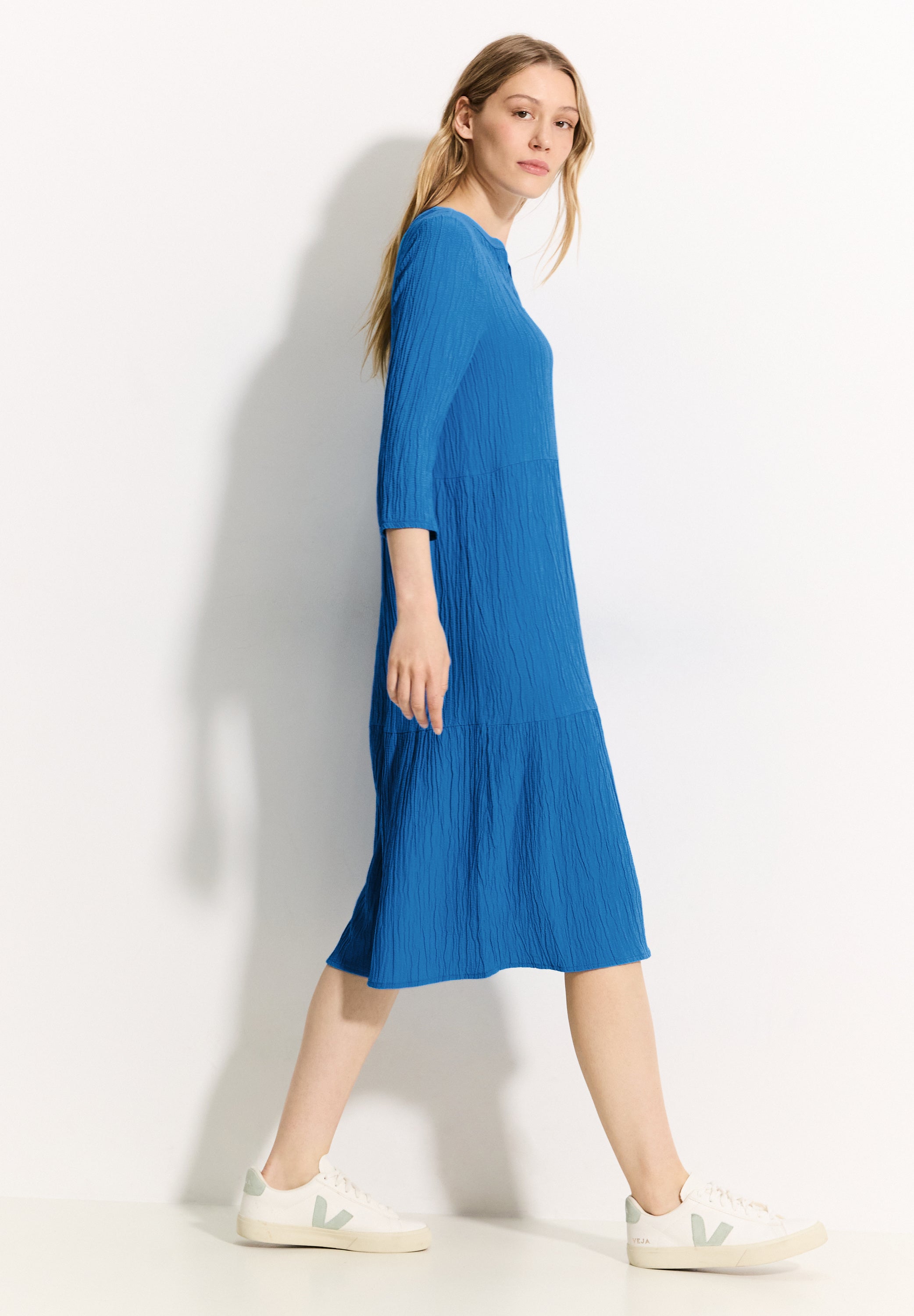 CECIL Seersucker Midikleid Damen elegante Silhouette
