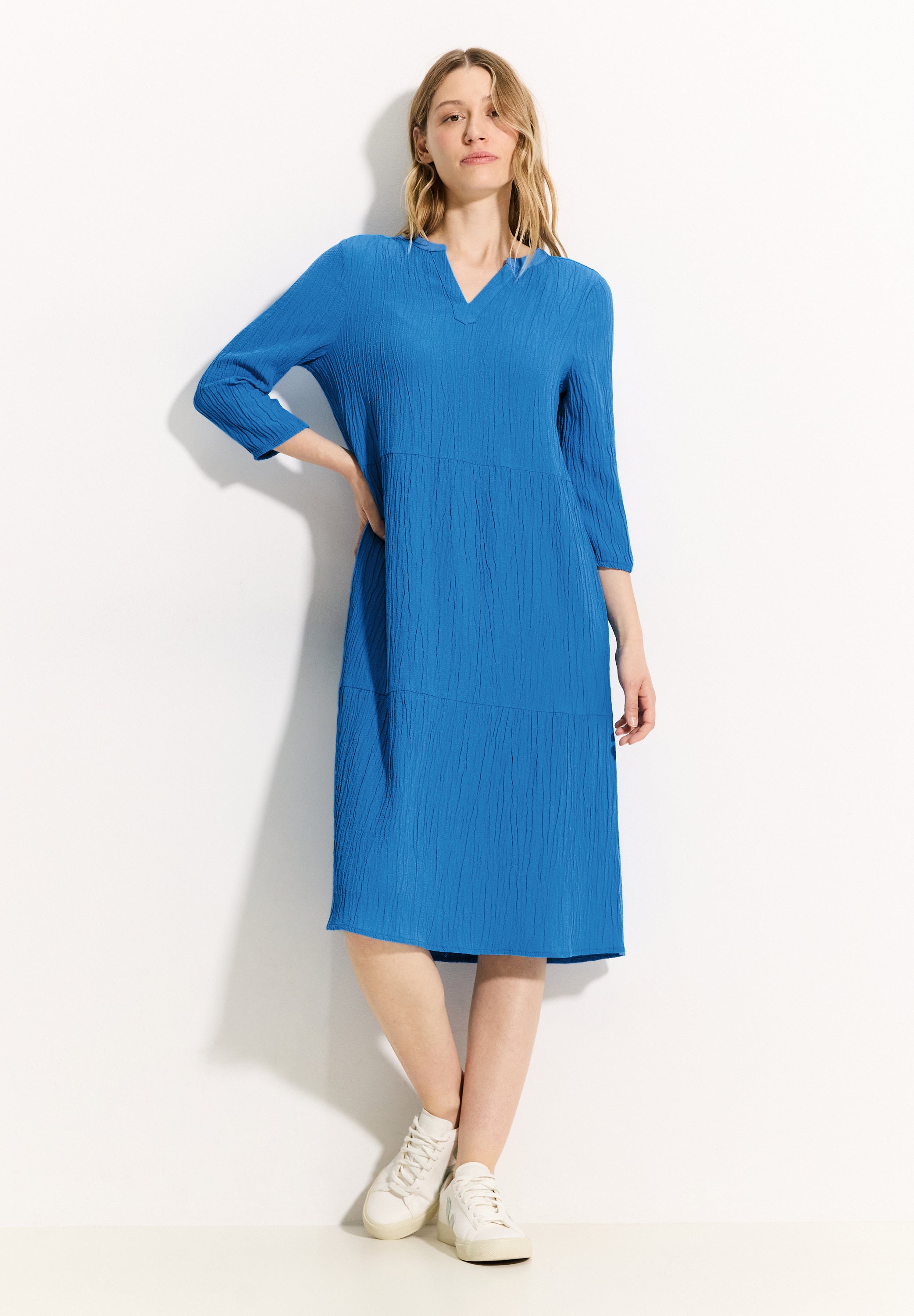 CECIL Seersucker Midikleid Damen elegante Silhouette
