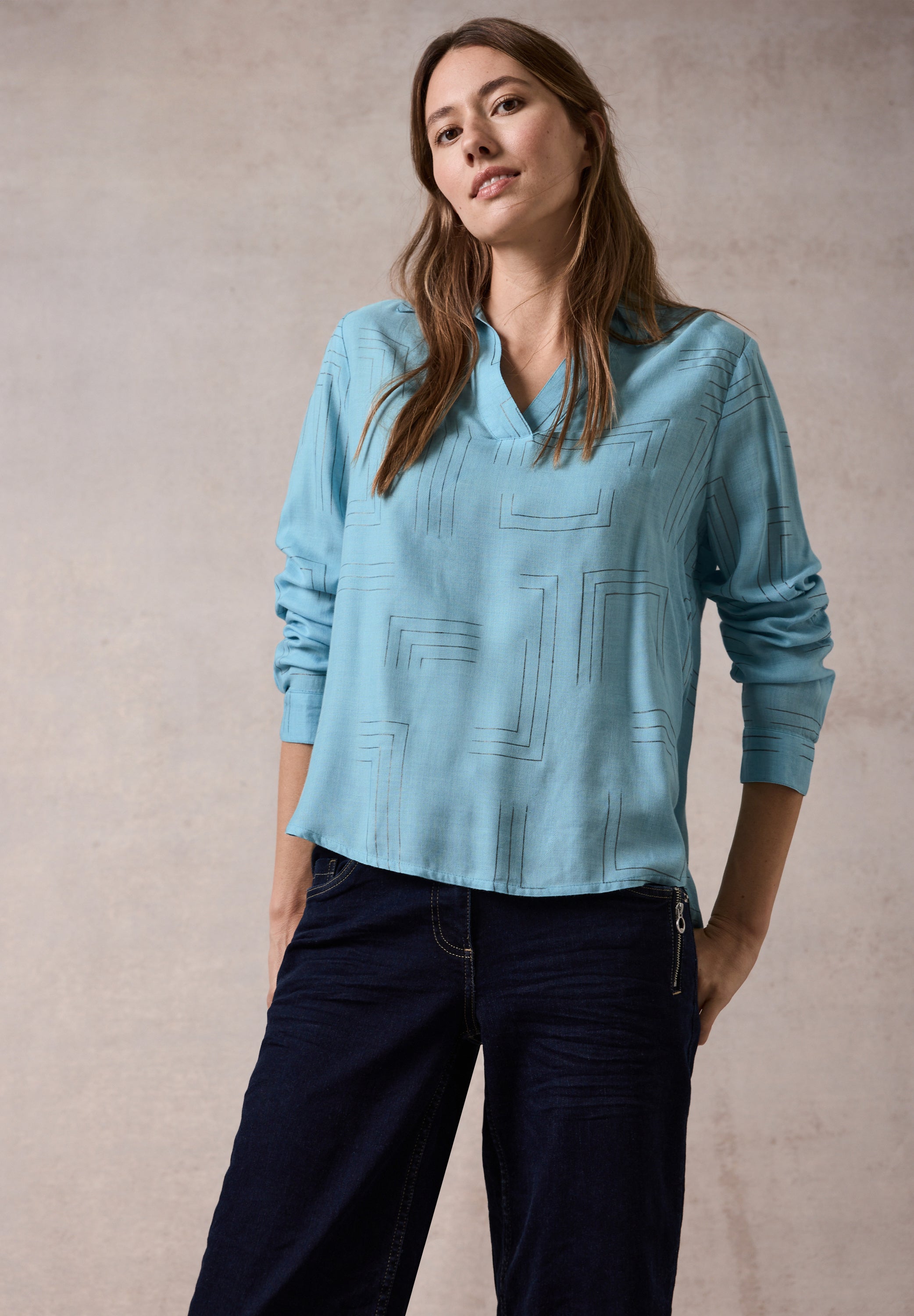 CECIL Bluse mit Folienprint Damen turquoise melange