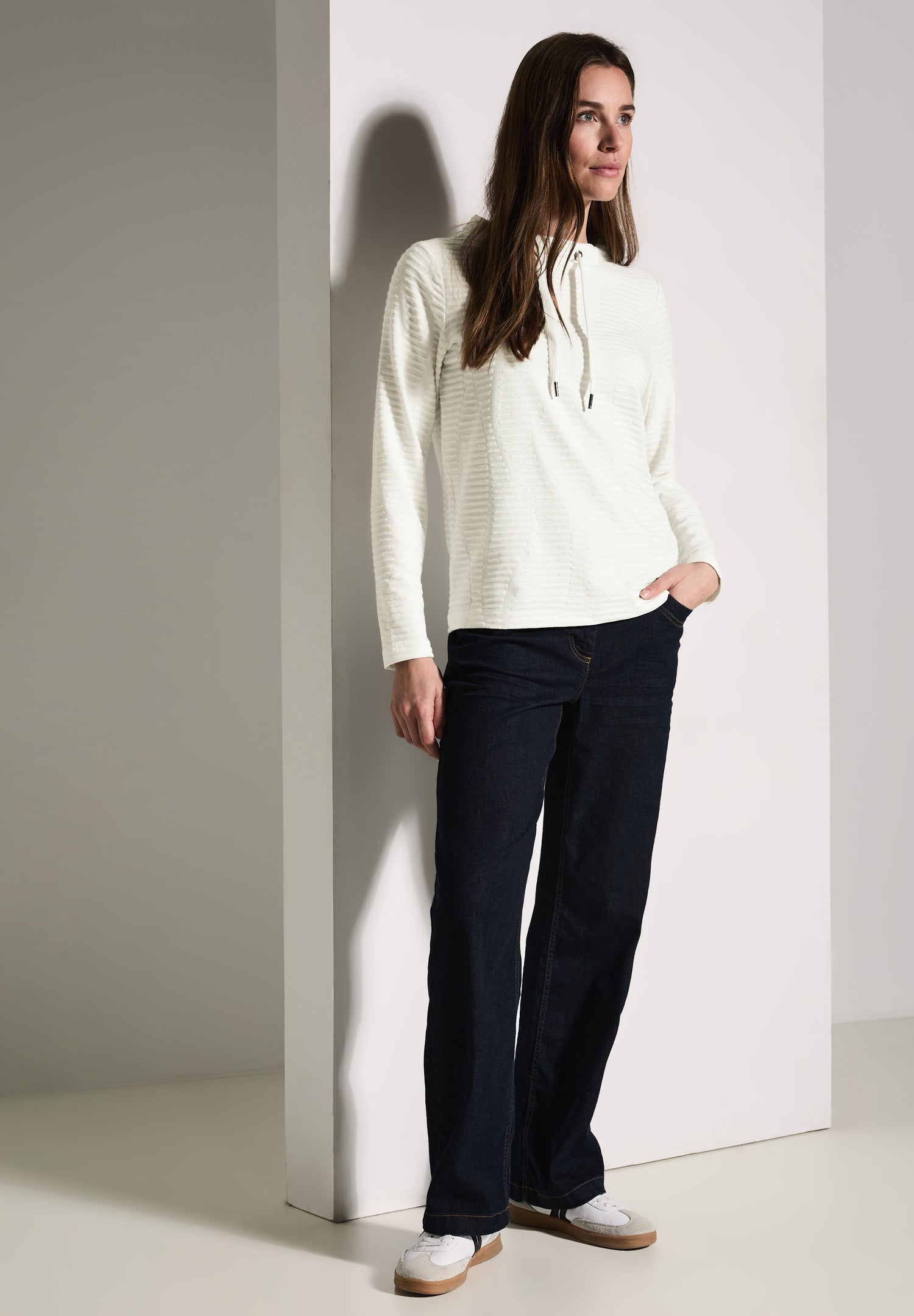 CECIL Langarmshirt Damen Gemütliches Strukturshirt mit Tunnelzug