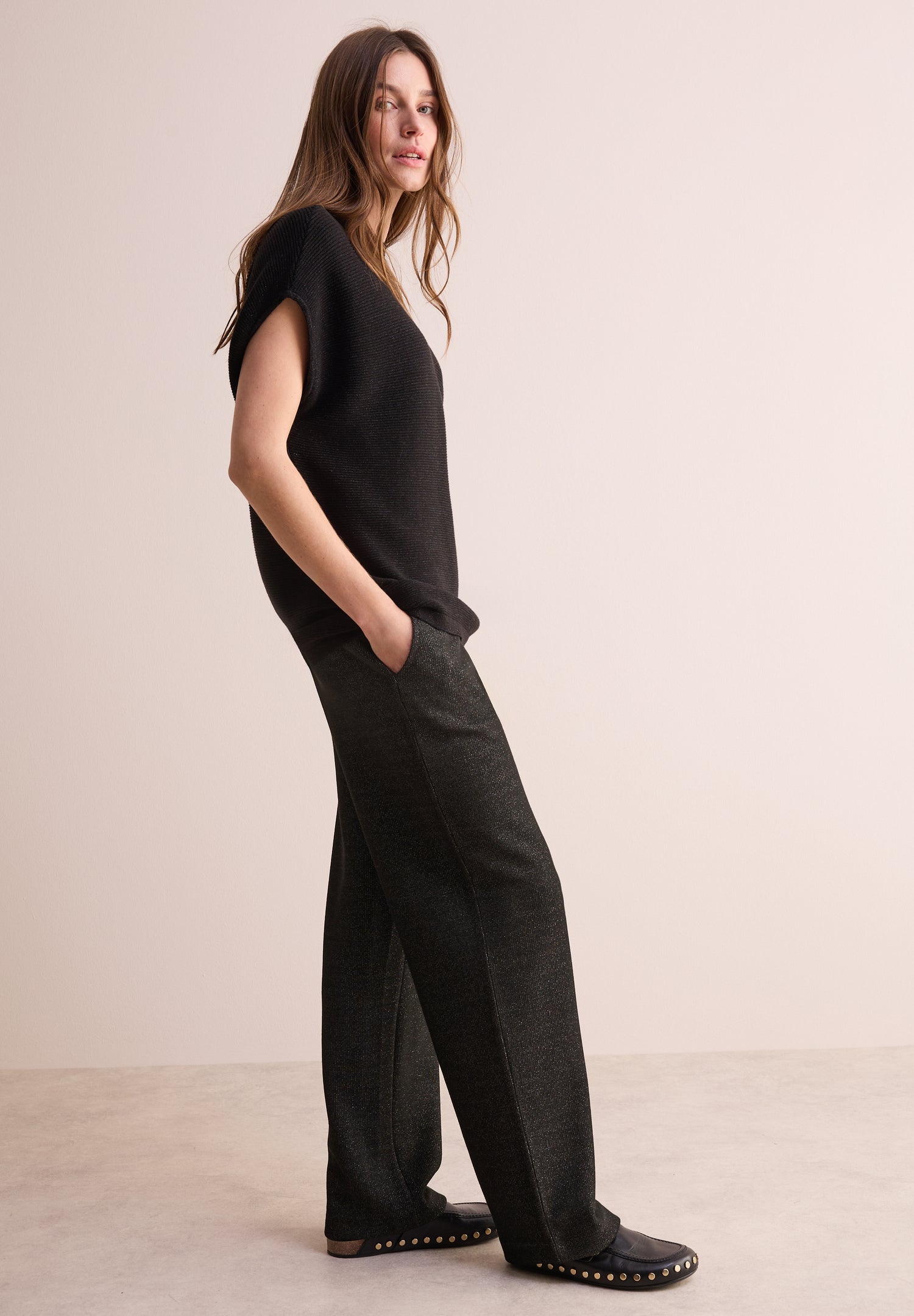 CECIL Glitzer-Hose Damen Loose Fit High Waist Glamour