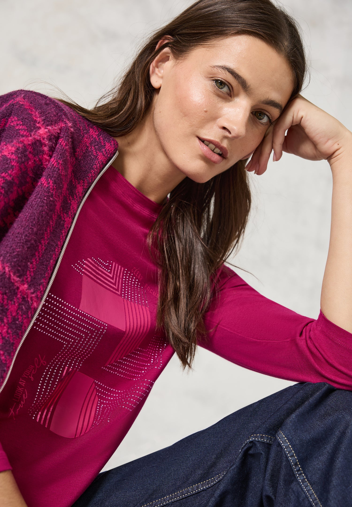 CECIL Damen Shirt mit schimmernden Details und Strassbesatz