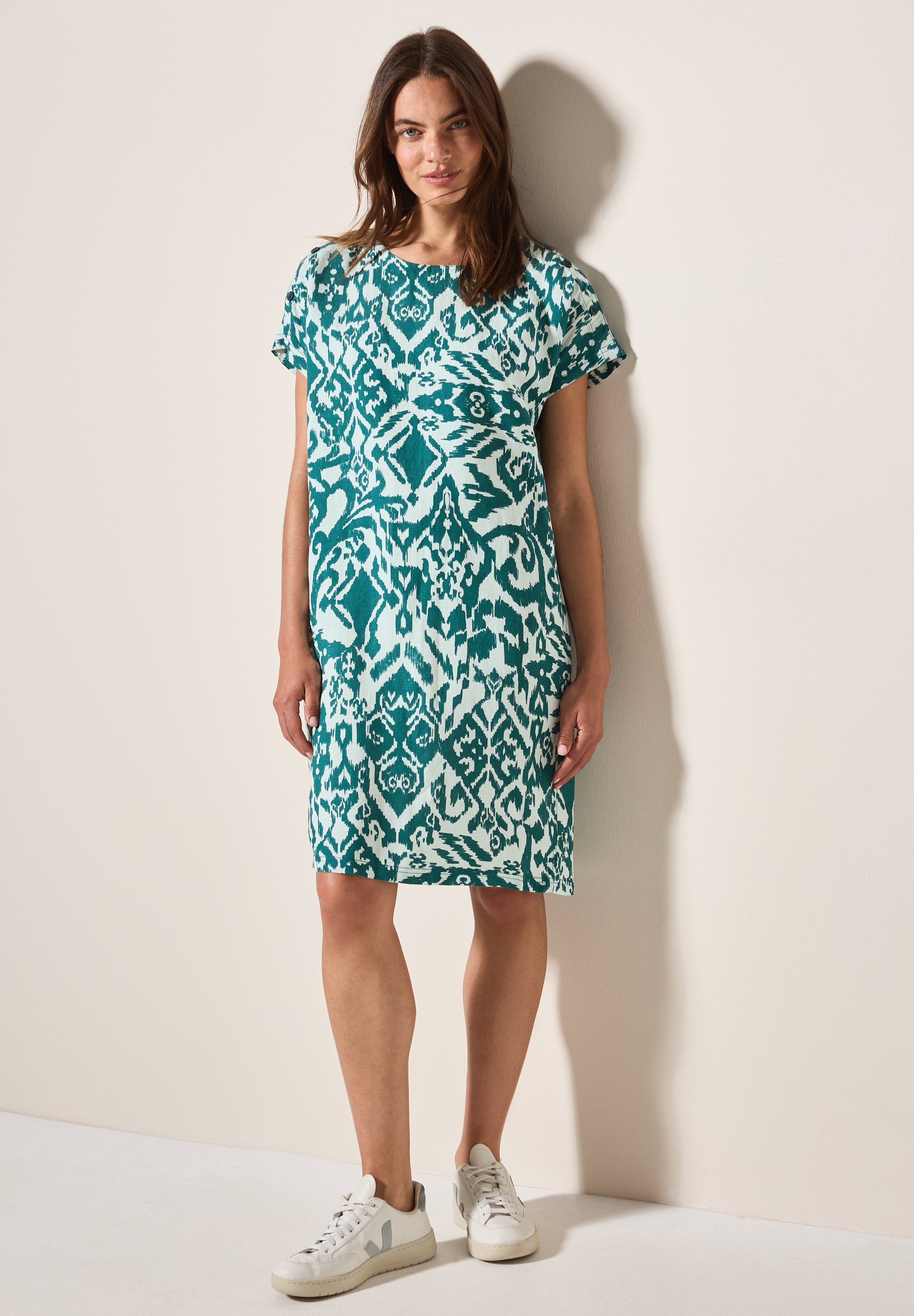 CECIL T-Shirt-Kleid Damen Grafisches Muster Leinenmix