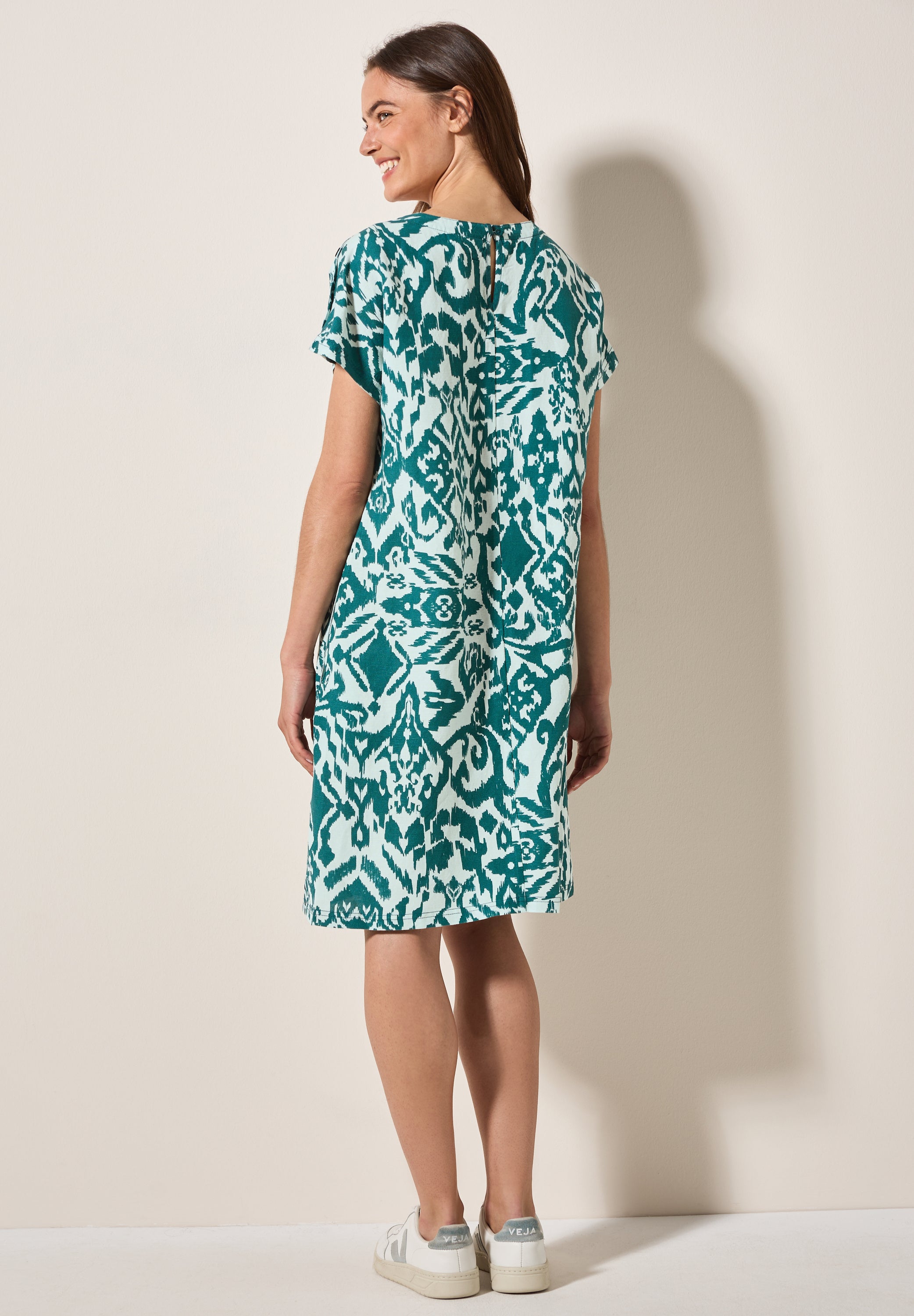 CECIL T-Shirt-Kleid Damen Grafisches Muster Leinenmix