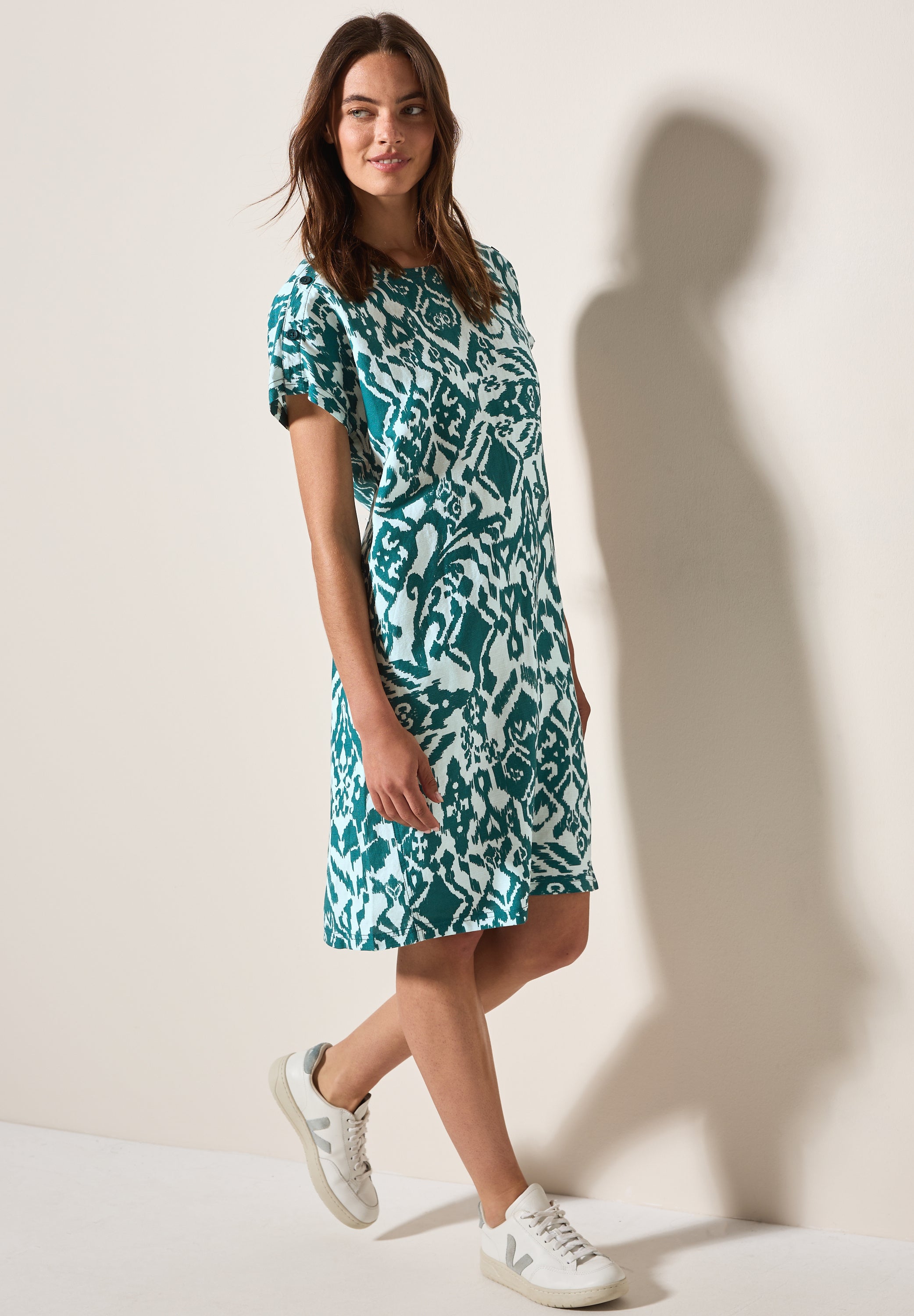 CECIL T-Shirt-Kleid Damen Grafisches Muster Leinenmix
