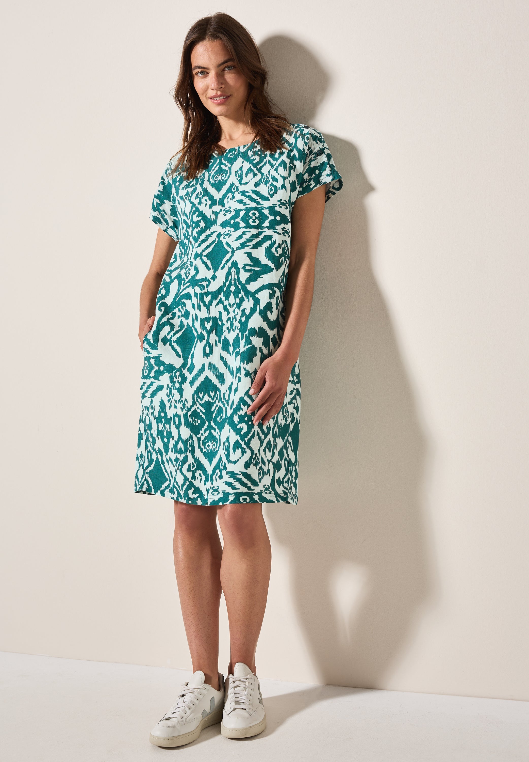 CECIL T-Shirt-Kleid Damen Grafisches Muster Leinenmix
