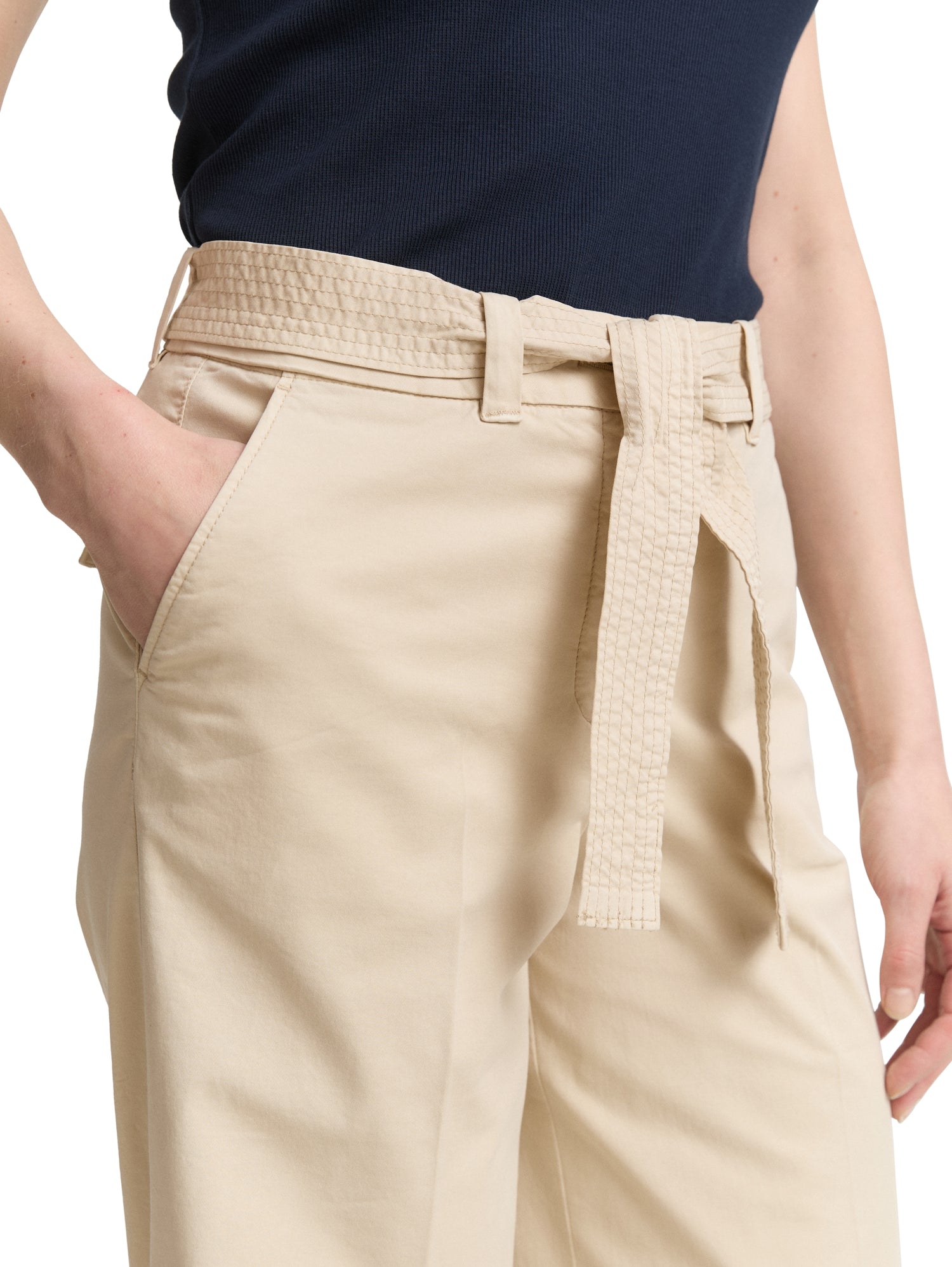 Tom Tailor Denim Damen High Waist Hose mit Bindegürtel