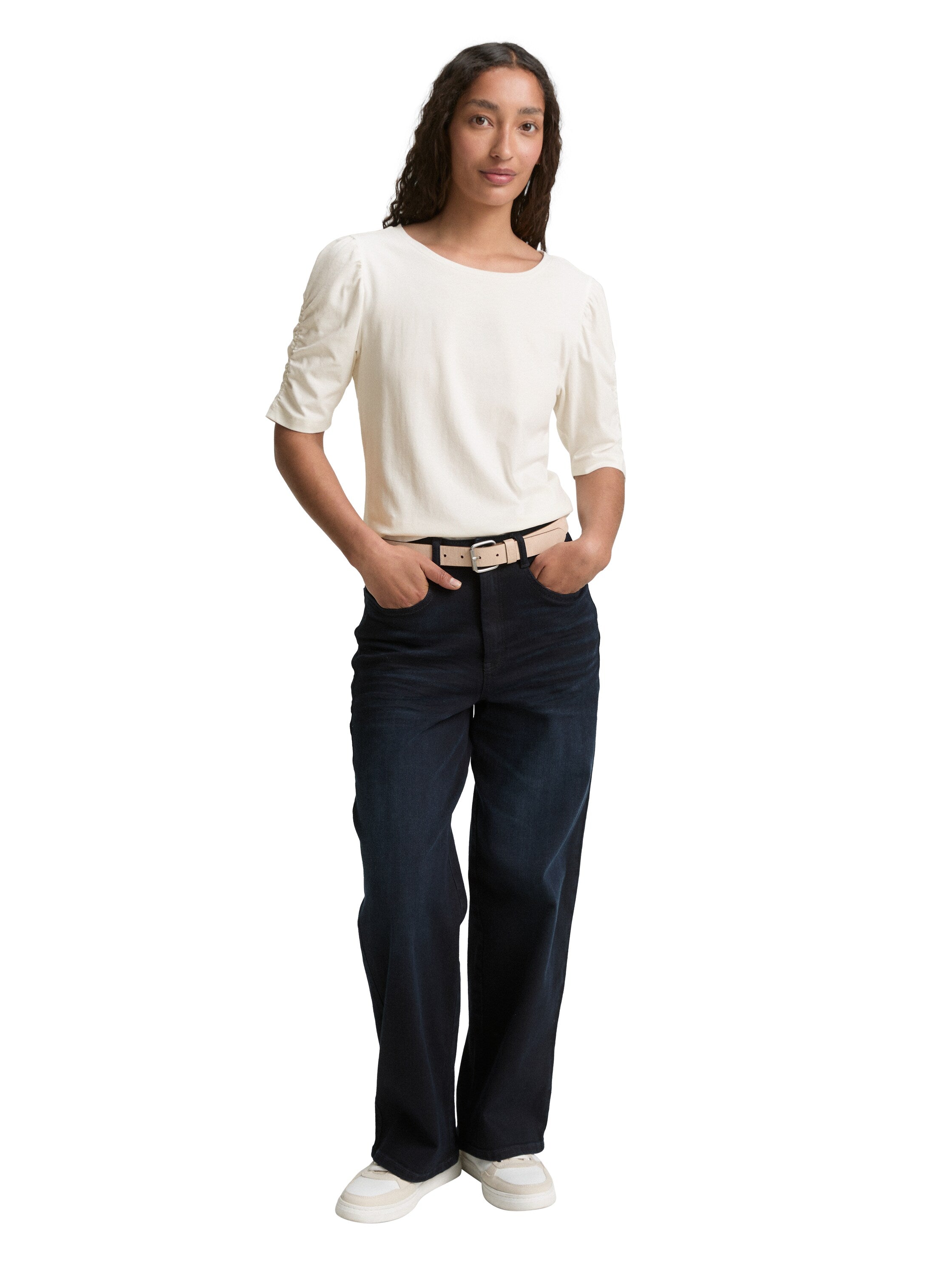 Tom Tailor Denim T-Shirt Damen mit gerafften Ärmeln