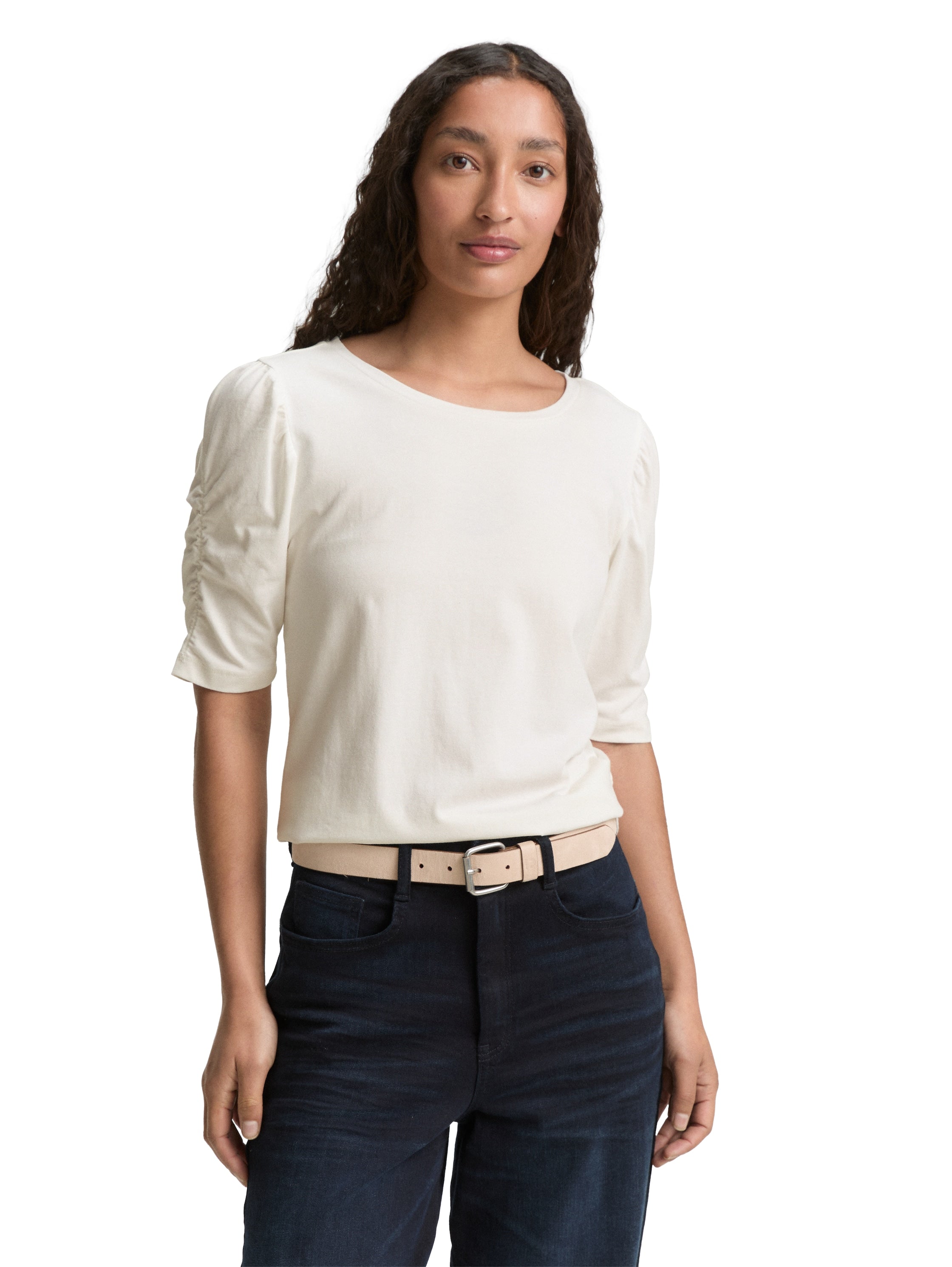 Tom Tailor Denim T-Shirt Damen mit gerafften Ärmeln