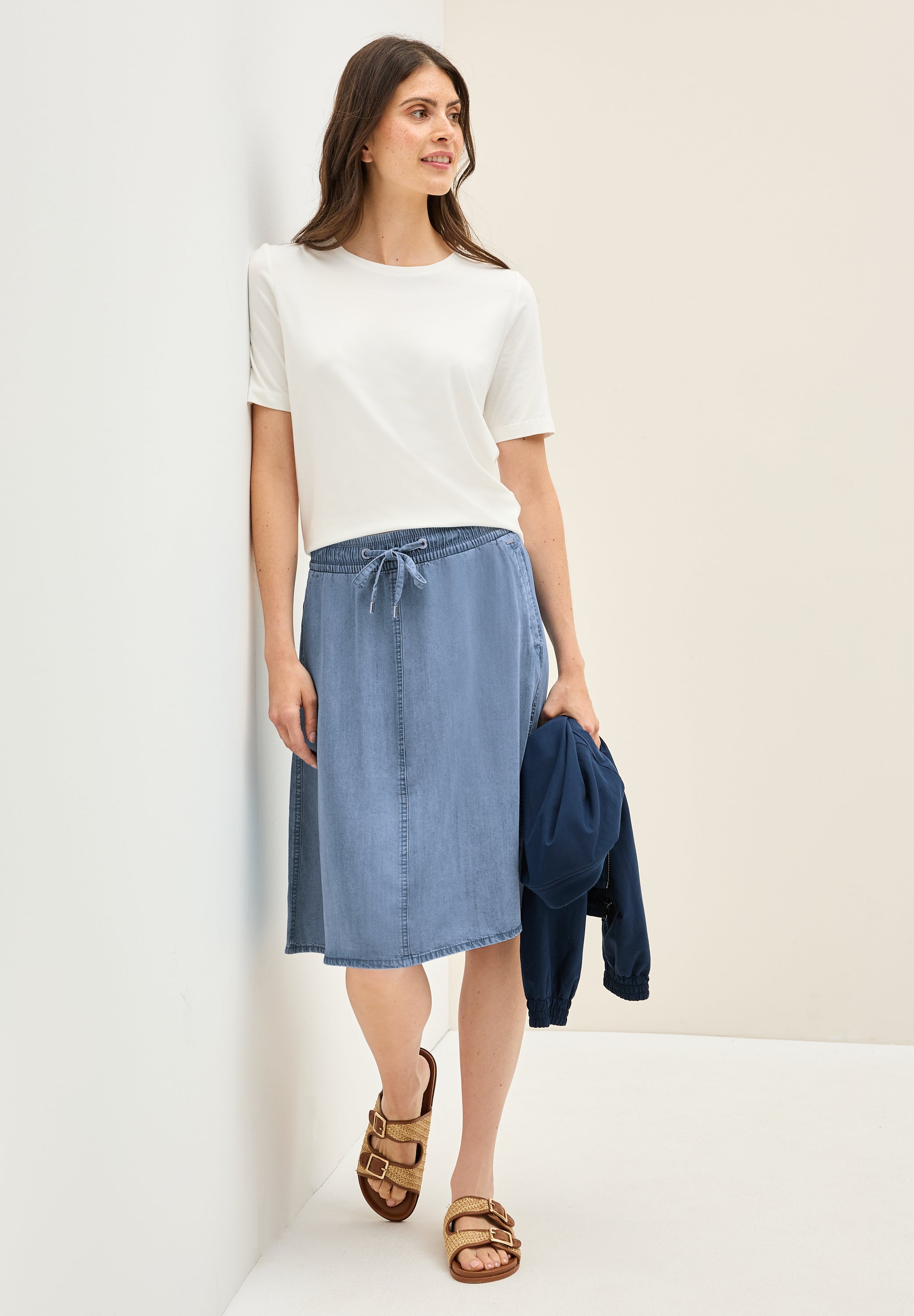 CECIL Knielanger Denim Rock Damen Weich fallend