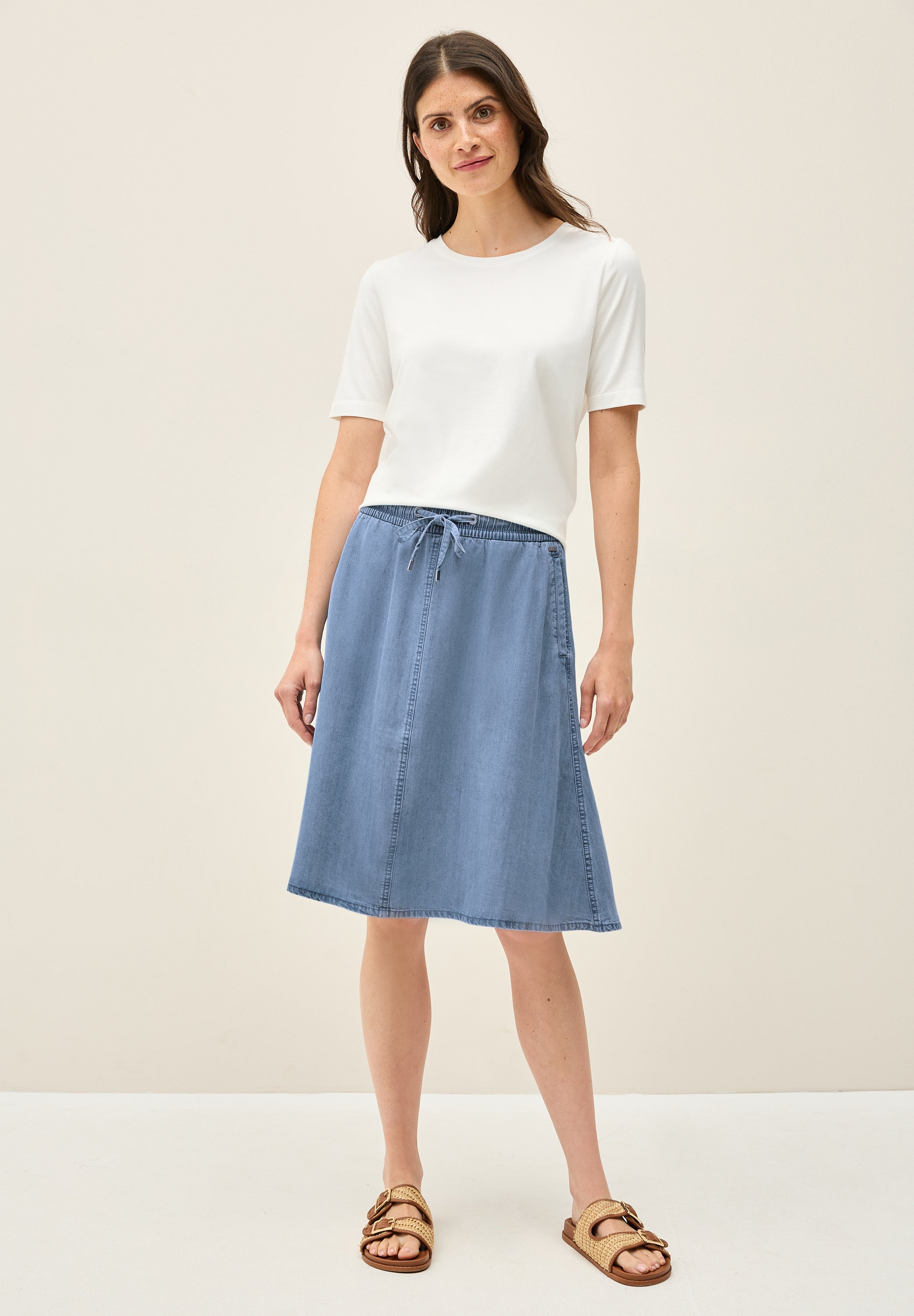 CECIL Knielanger Denim Rock Damen Weich fallend