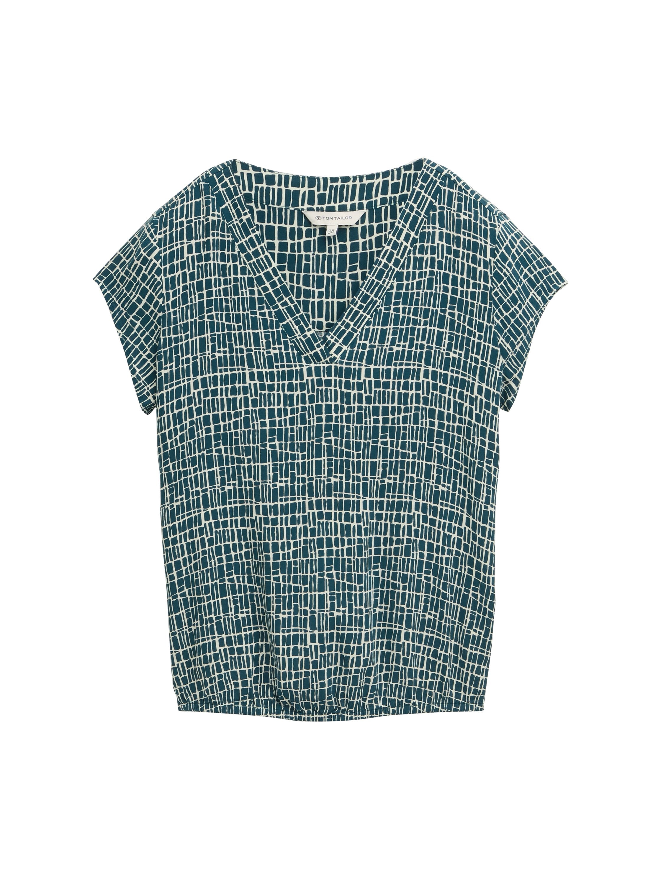 Tom Tailor Gemusterte Bluse Damen Viskose V-Ausschnitt Gummibund