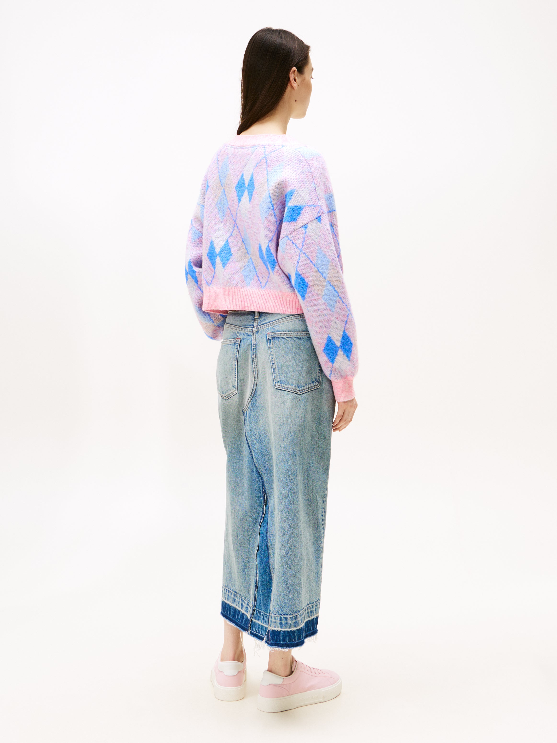 TJW CROP ARGYLE CARDIGAN