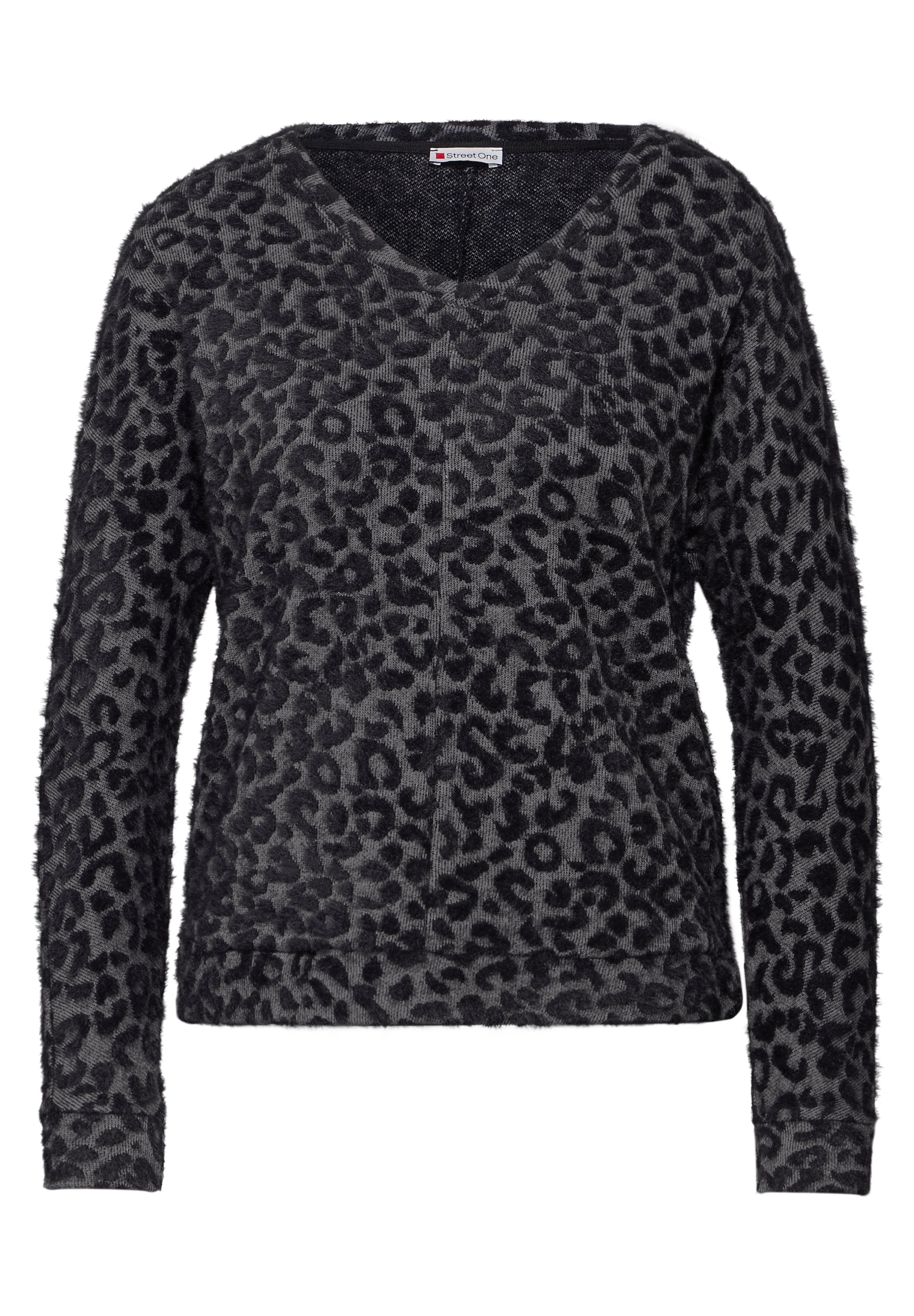 Street One Langarmshirt Damen Leo-Muster V-Ausschnitt Bündchen