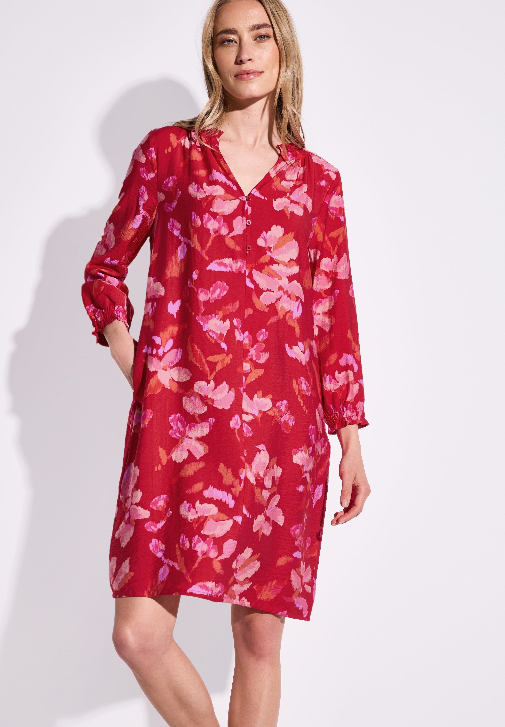 Street One Knielanges Kleid Damen mit geschlitztem Ausschnitt