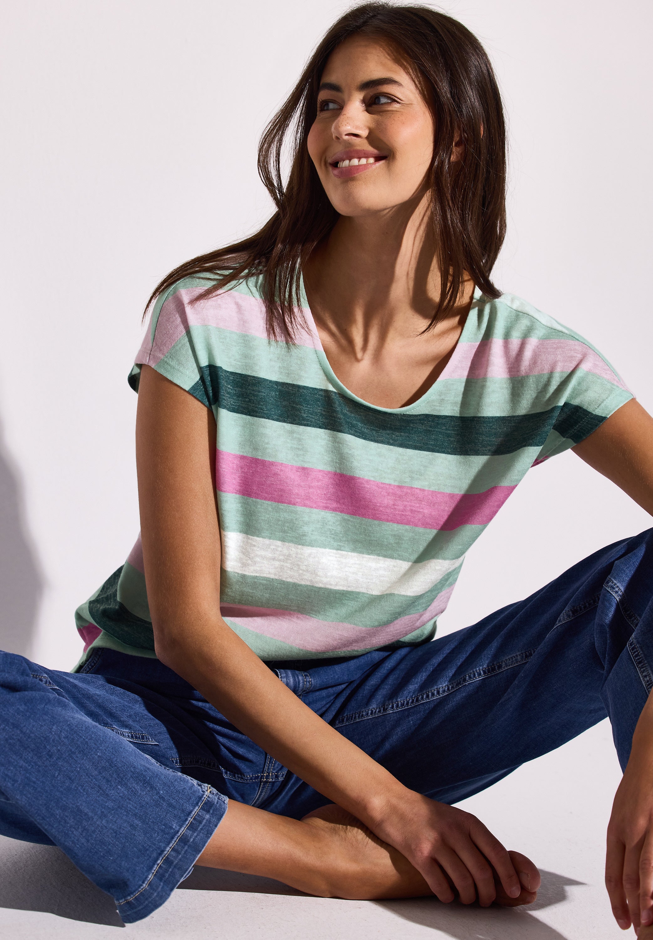 Street One Shirt Damen Luftige Passform Breite Streifen Angenehmer Materialmix