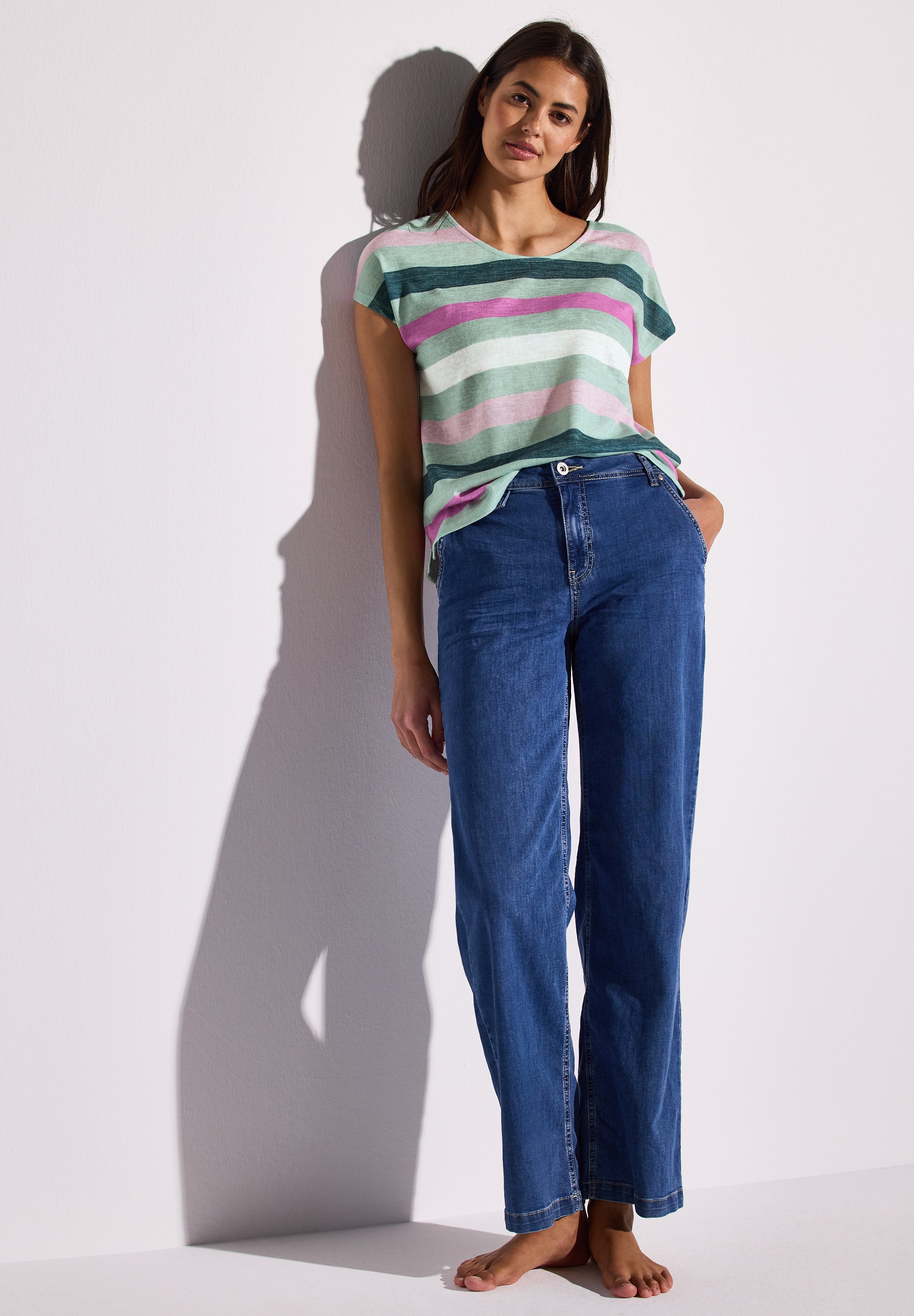 Street One Shirt Damen Luftige Passform Breite Streifen Angenehmer Materialmix