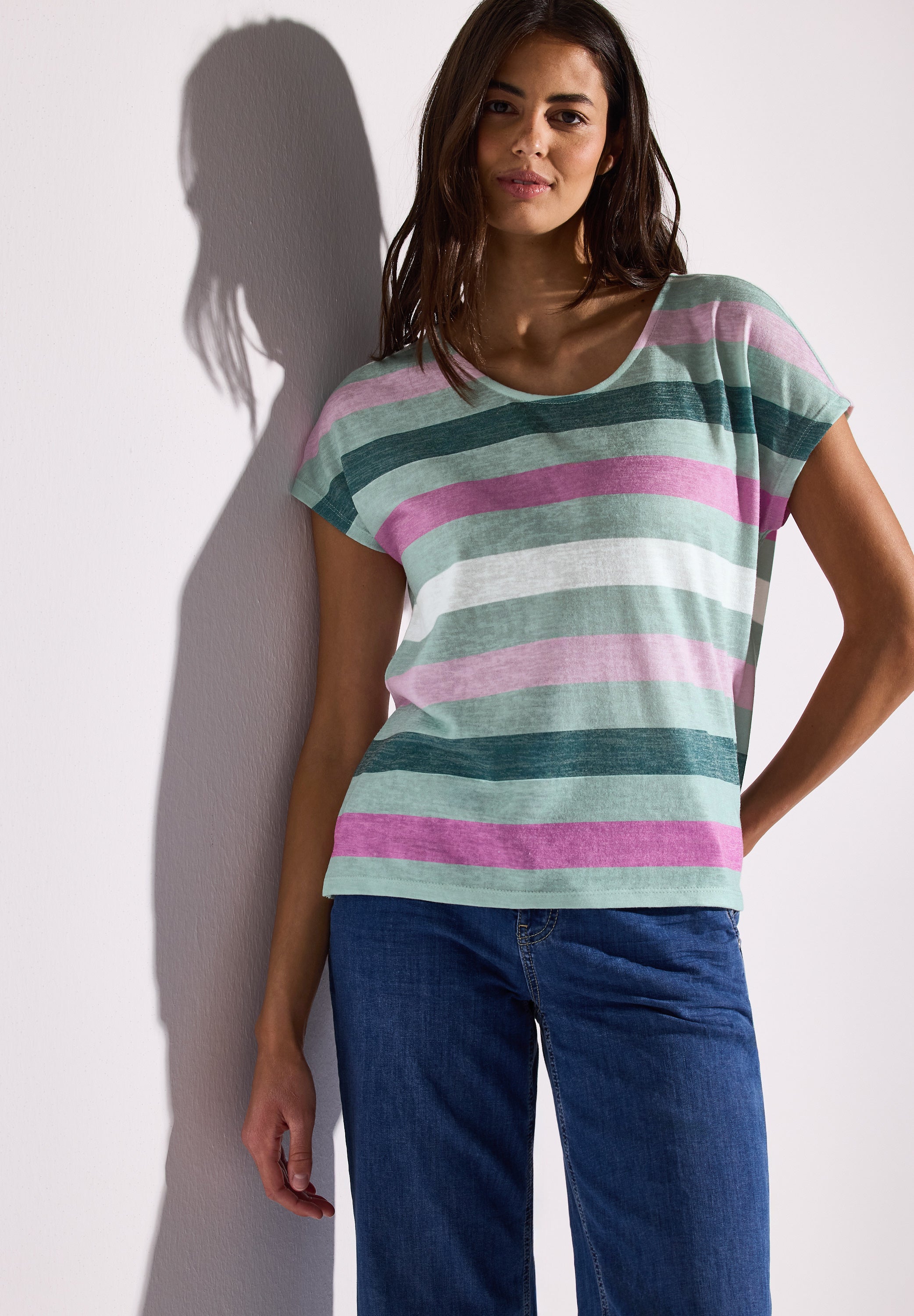 Street One Shirt Damen Luftige Passform Breite Streifen Angenehmer Materialmix