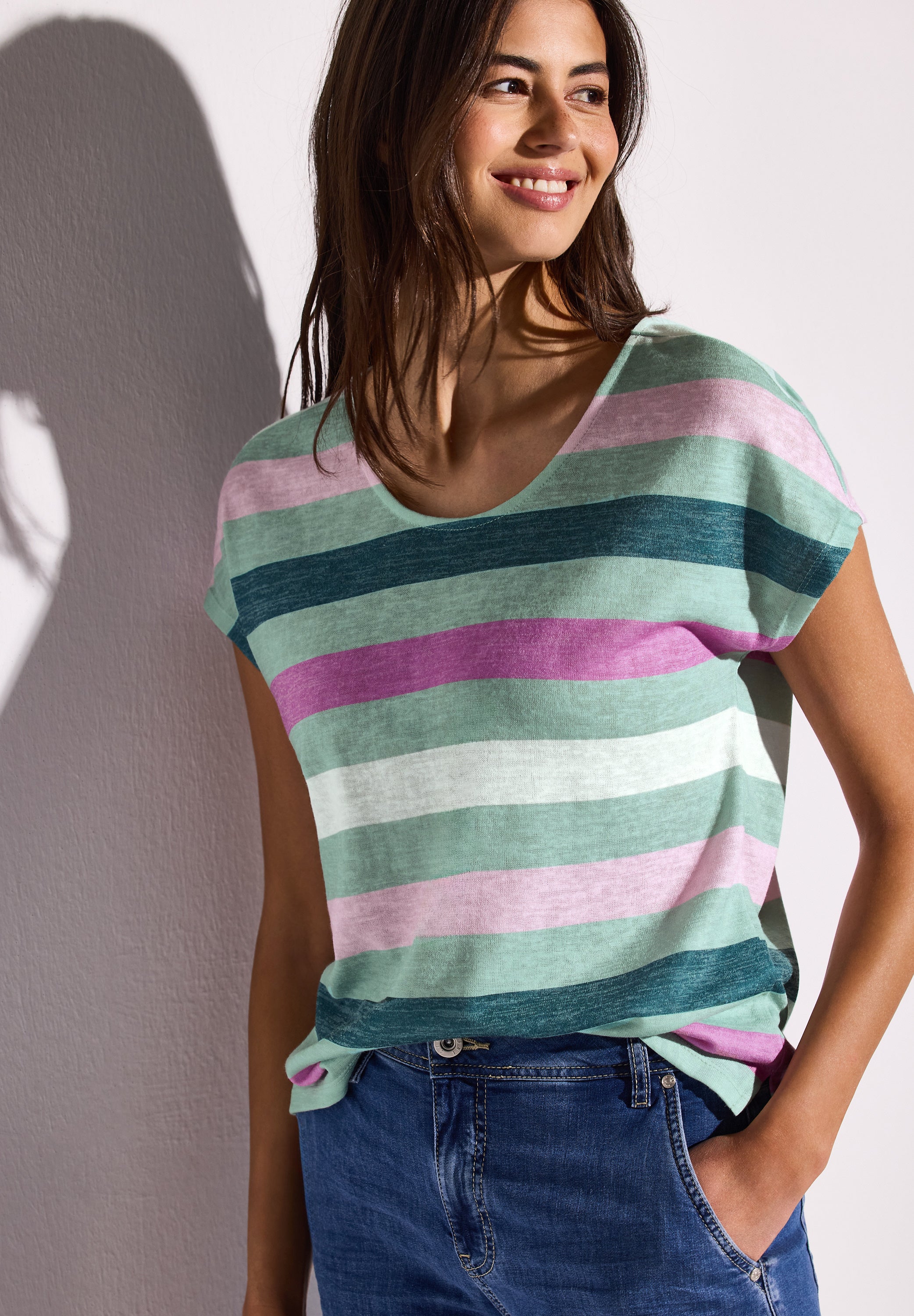 Street One Shirt Damen Luftige Passform Breite Streifen Angenehmer Materialmix