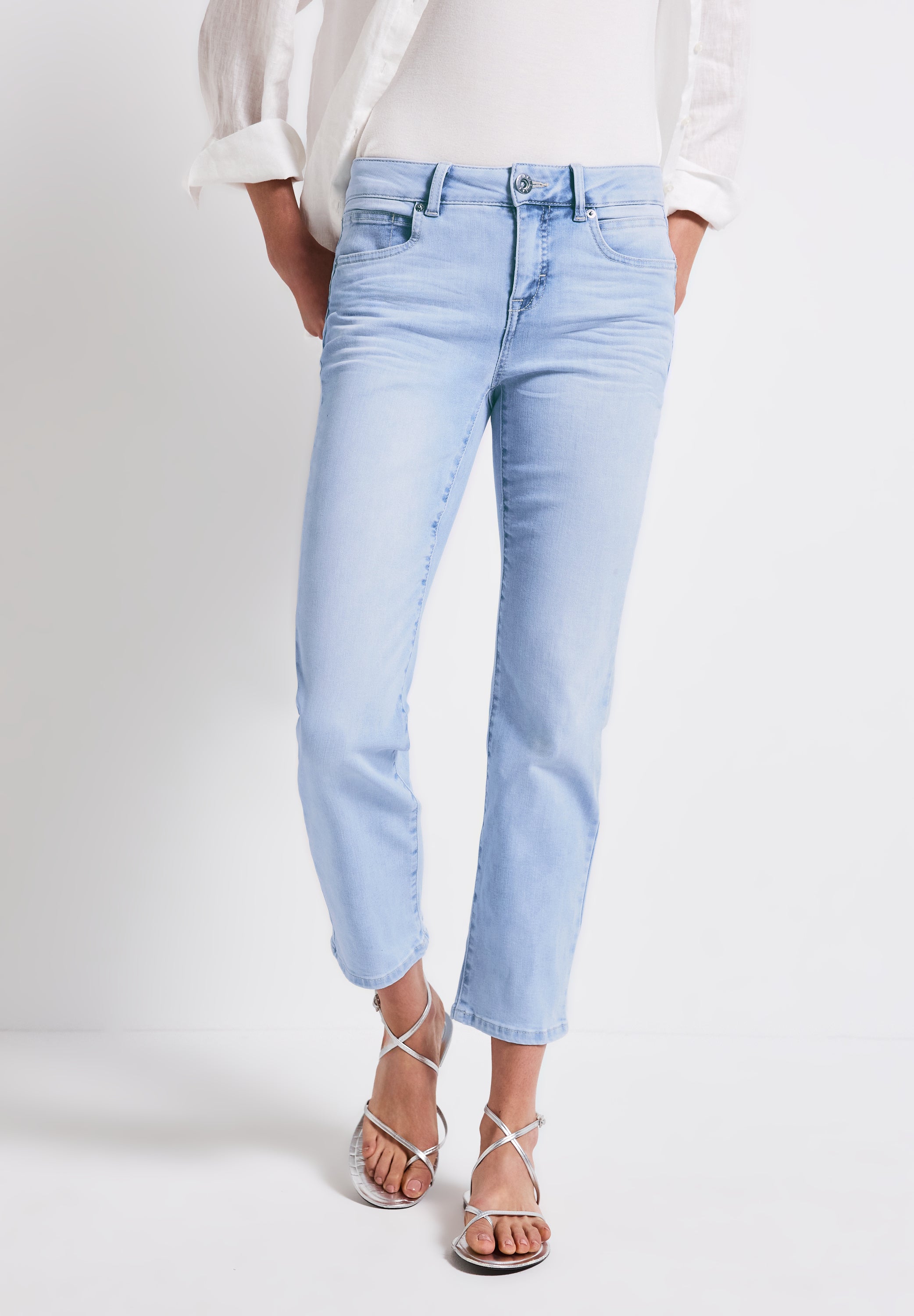 Street One Straight Leg Jeans Damen Slim Fit Mid Waist Bleached-Waschung