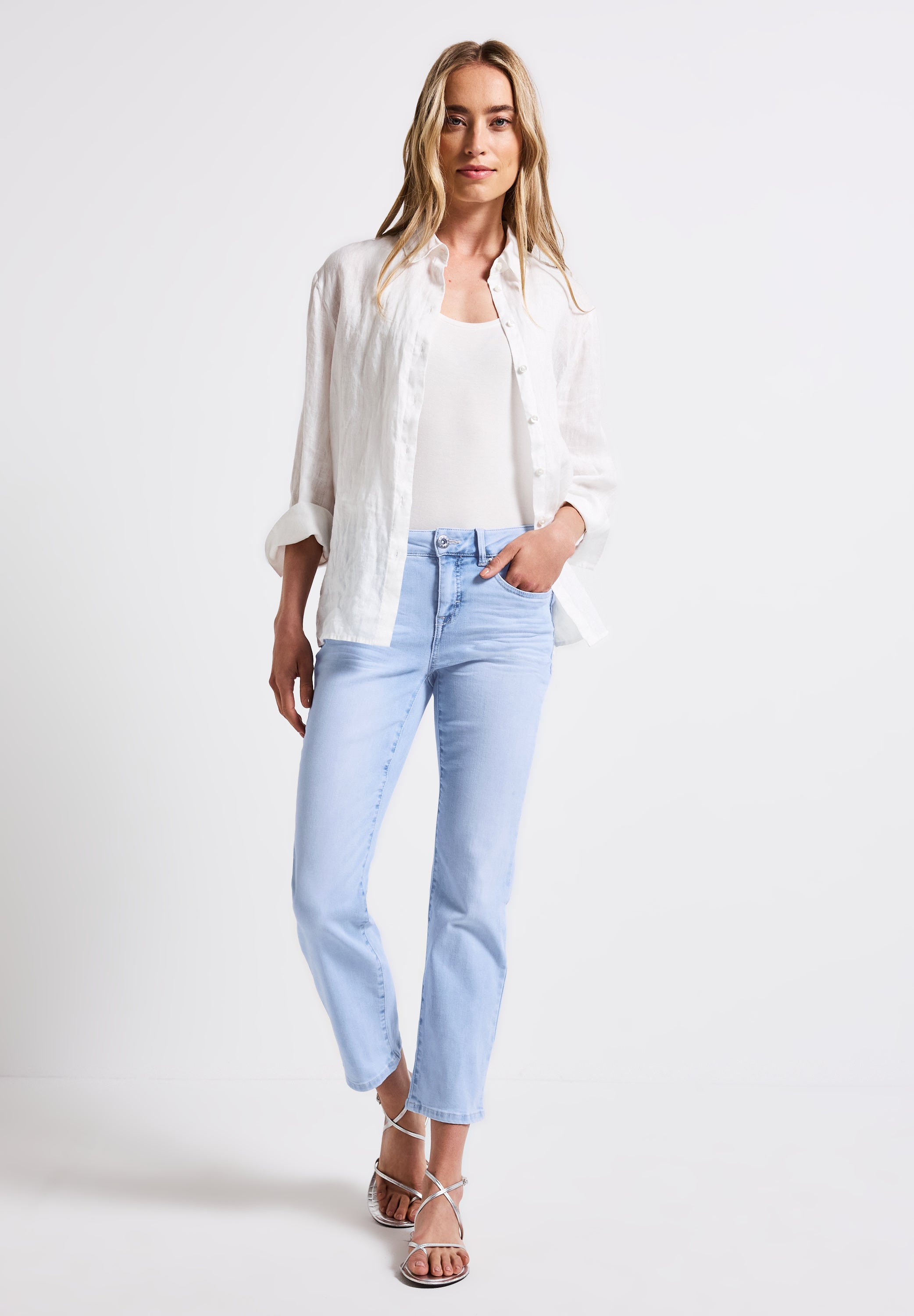 Street One Straight Leg Jeans Damen Slim Fit Mid Waist Bleached-Waschung